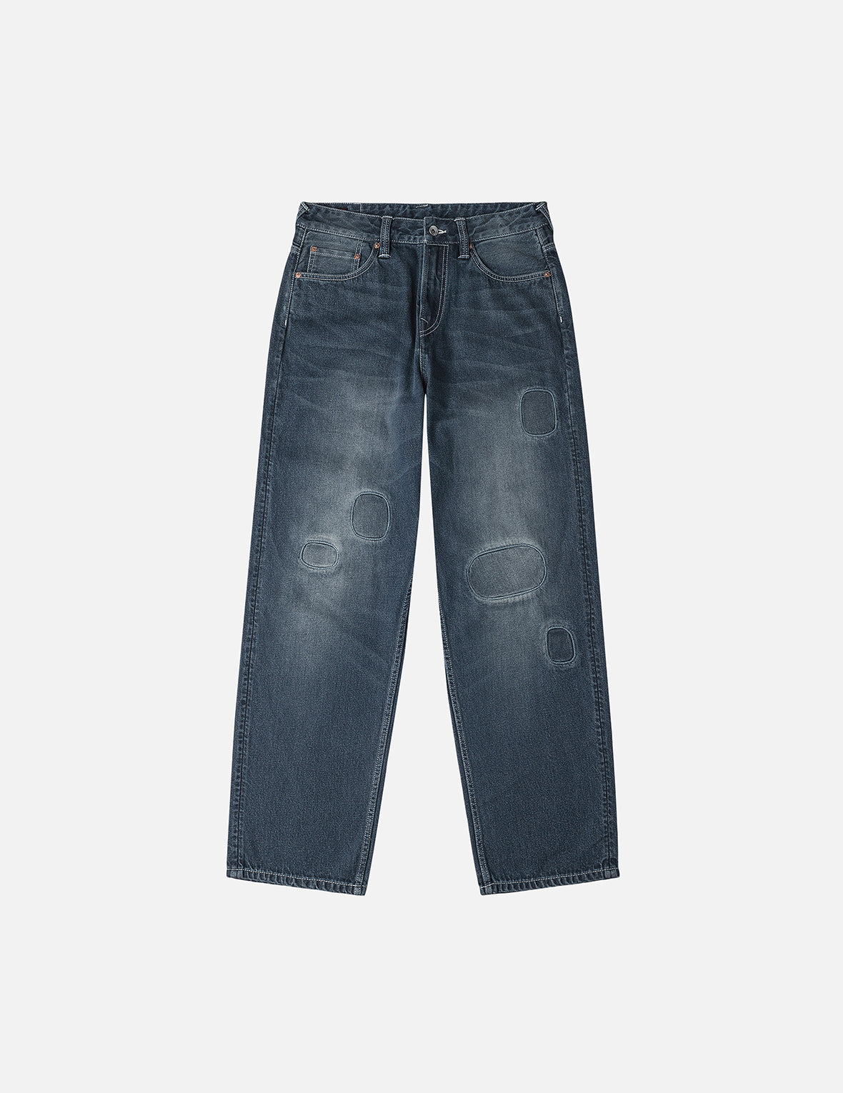 斑駁海鷗印花和補丁寬版牛仔褲