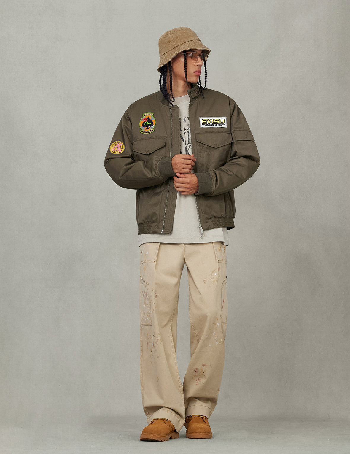 多重商標刺繡徽章常規版型夾棉飛行員外套