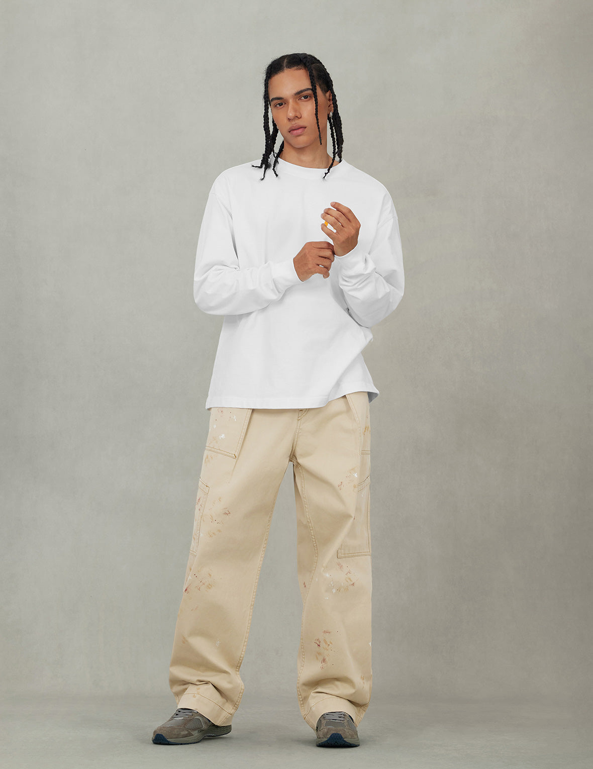 手繪海鷗與潑墨印花寬版休閒飛行褲