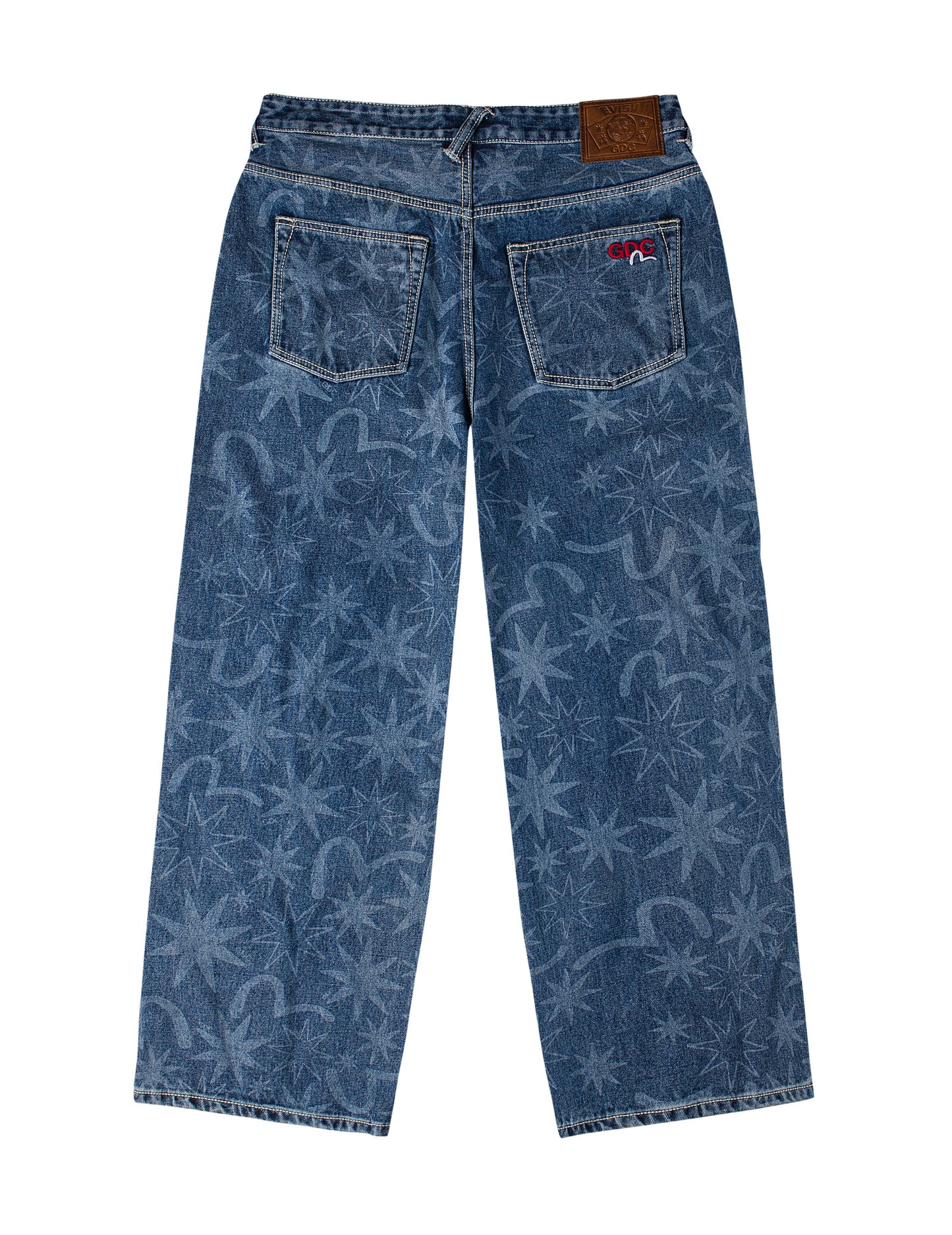 EVISU X GDC 滿地洗水印花寬版休閒牛仔褲