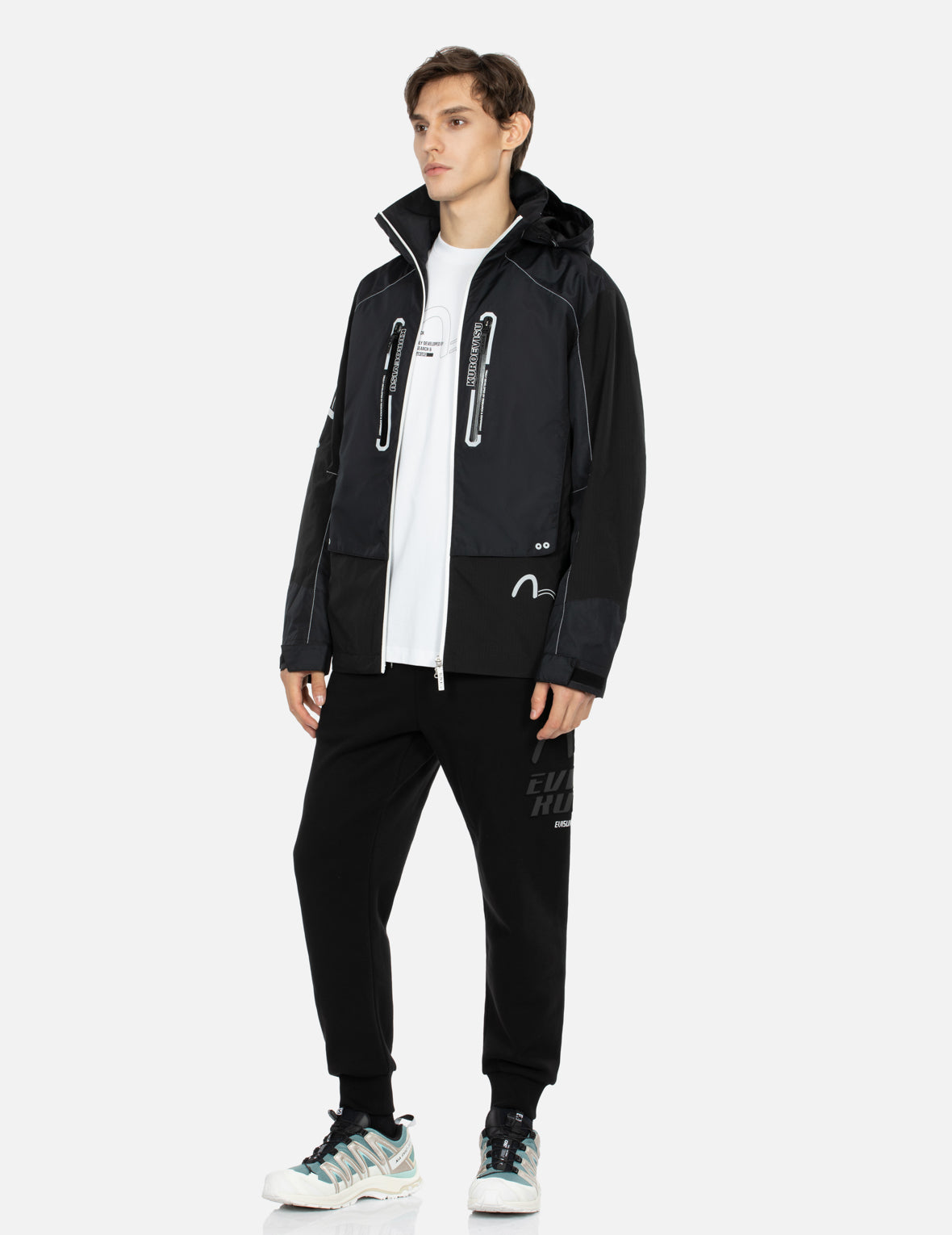 Seagull and Logo Print Slim Fit Windbreaker