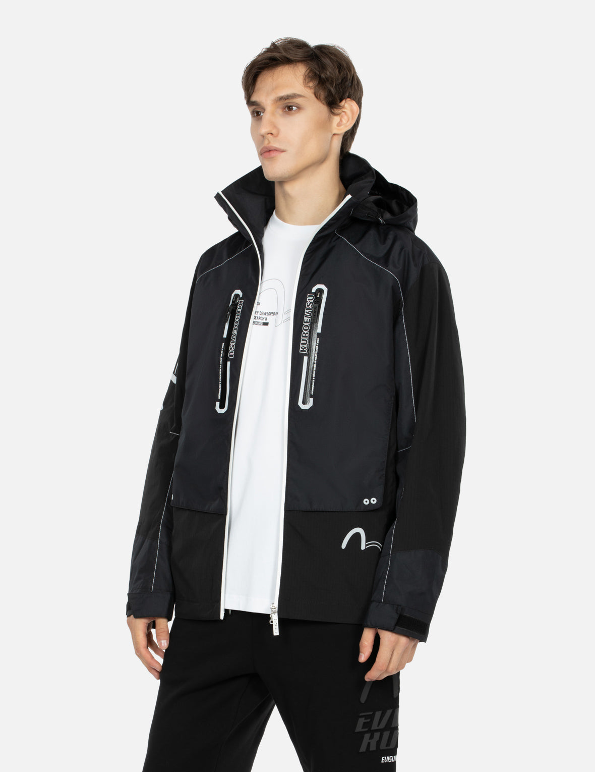 Seagull and Logo Print Slim Fit Windbreaker