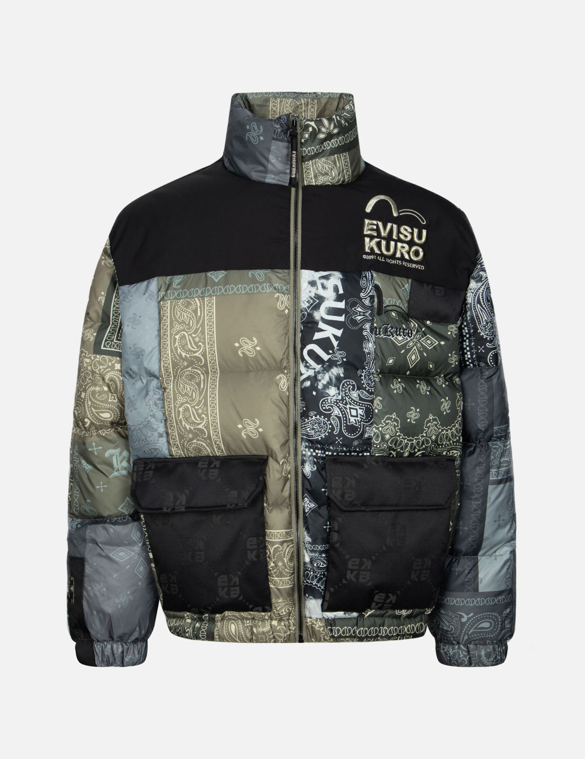 Multi Pattern with 3D Logo Embroidery Relax Fit Down Jacket