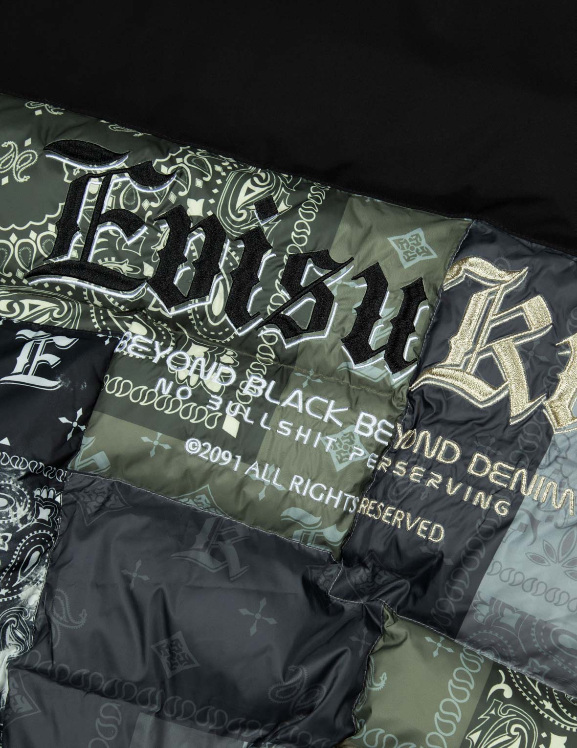 Multi Pattern with 3D Logo Embroidery Relax Fit Down Jacket