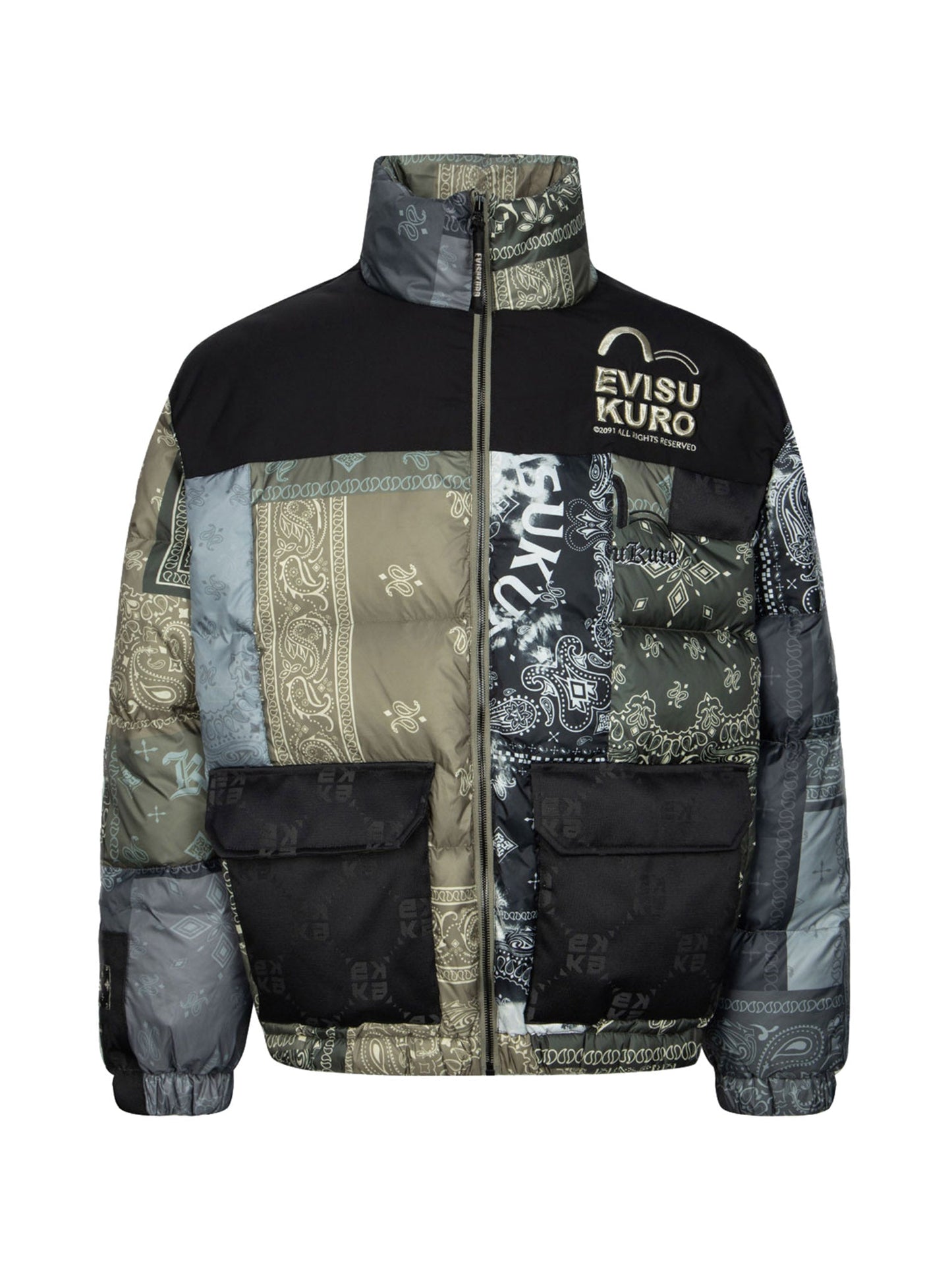 Multi Pattern with 3D Logo Embroidery Relax Fit Down Jacket