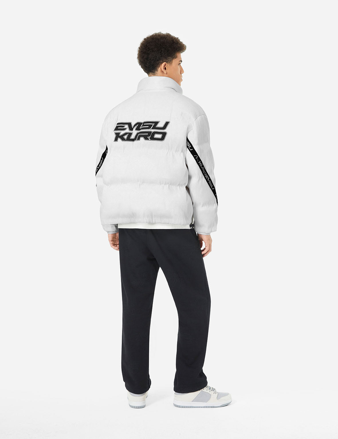 LED Light and Logo Print Relax Fit Down Jacket