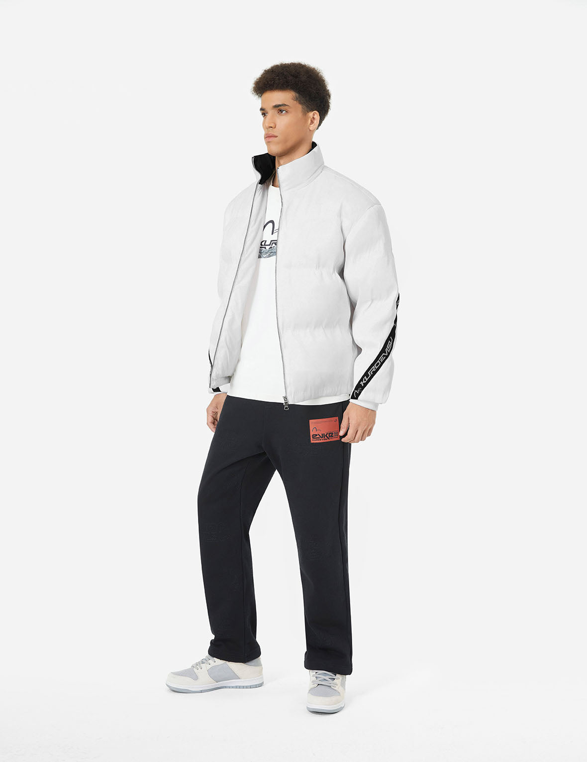 LED Light and Logo Print Relax Fit Down Jacket