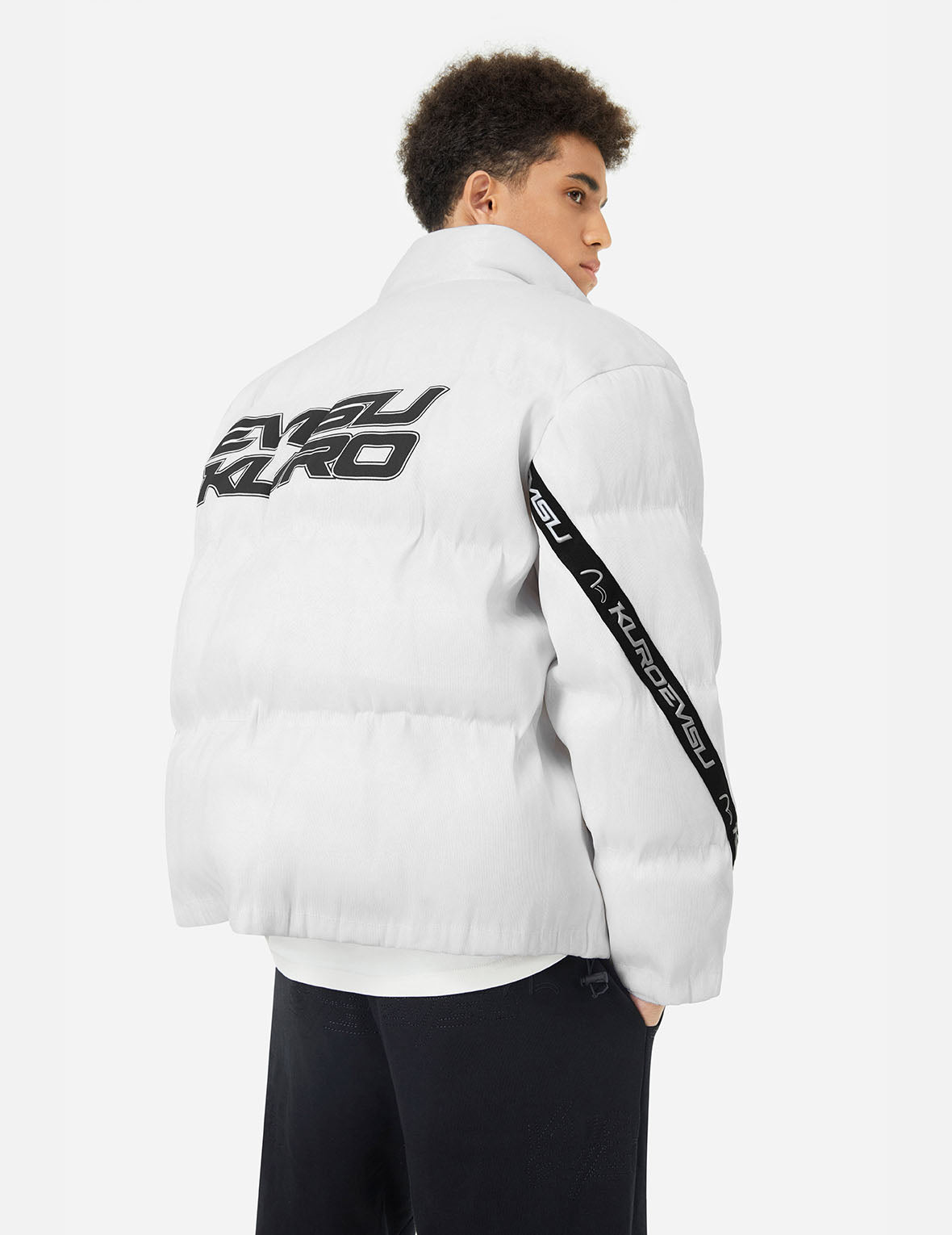 LED Light and Logo Print Relax Fit Down Jacket