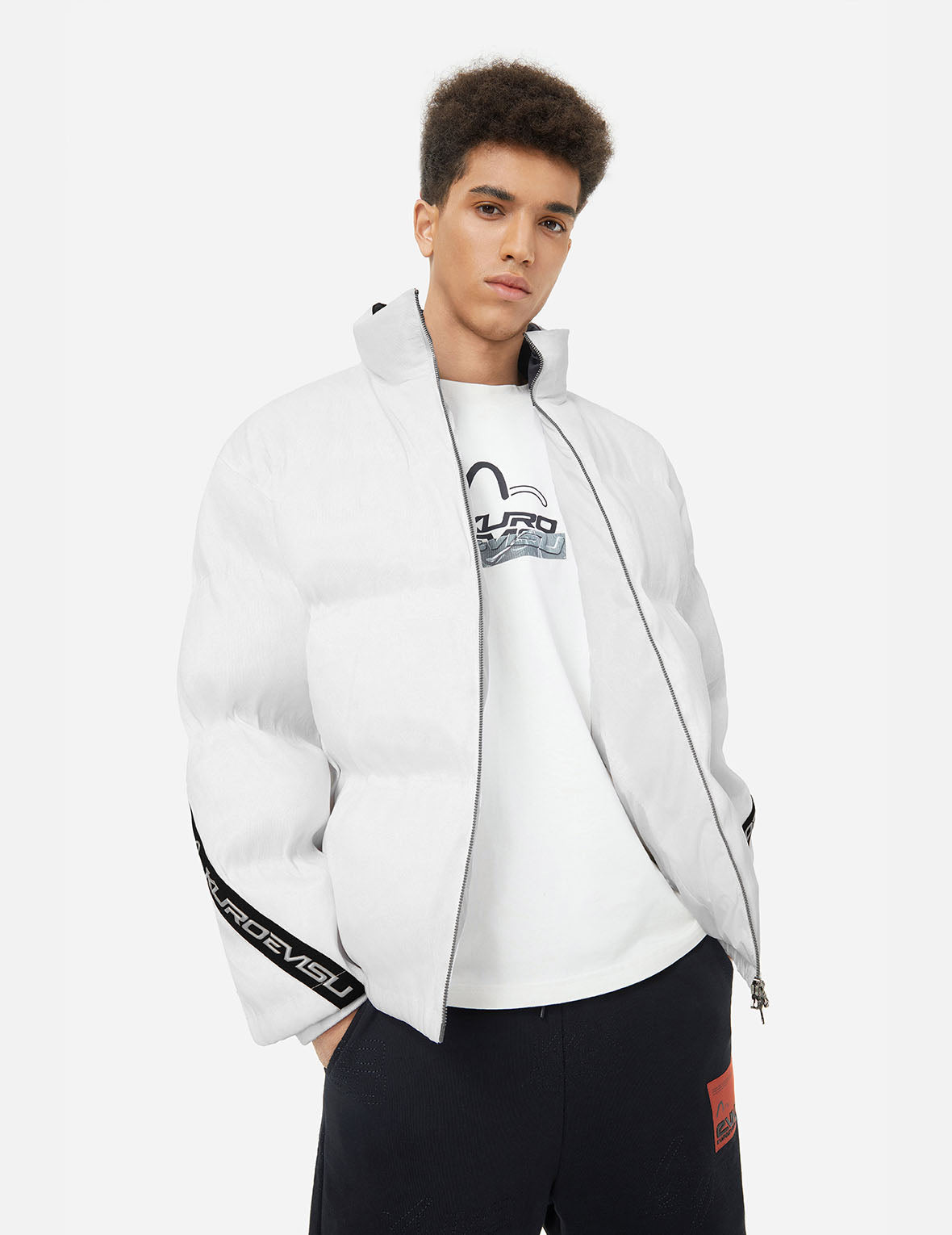 LED Light and Logo Print Relax Fit Down Jacket