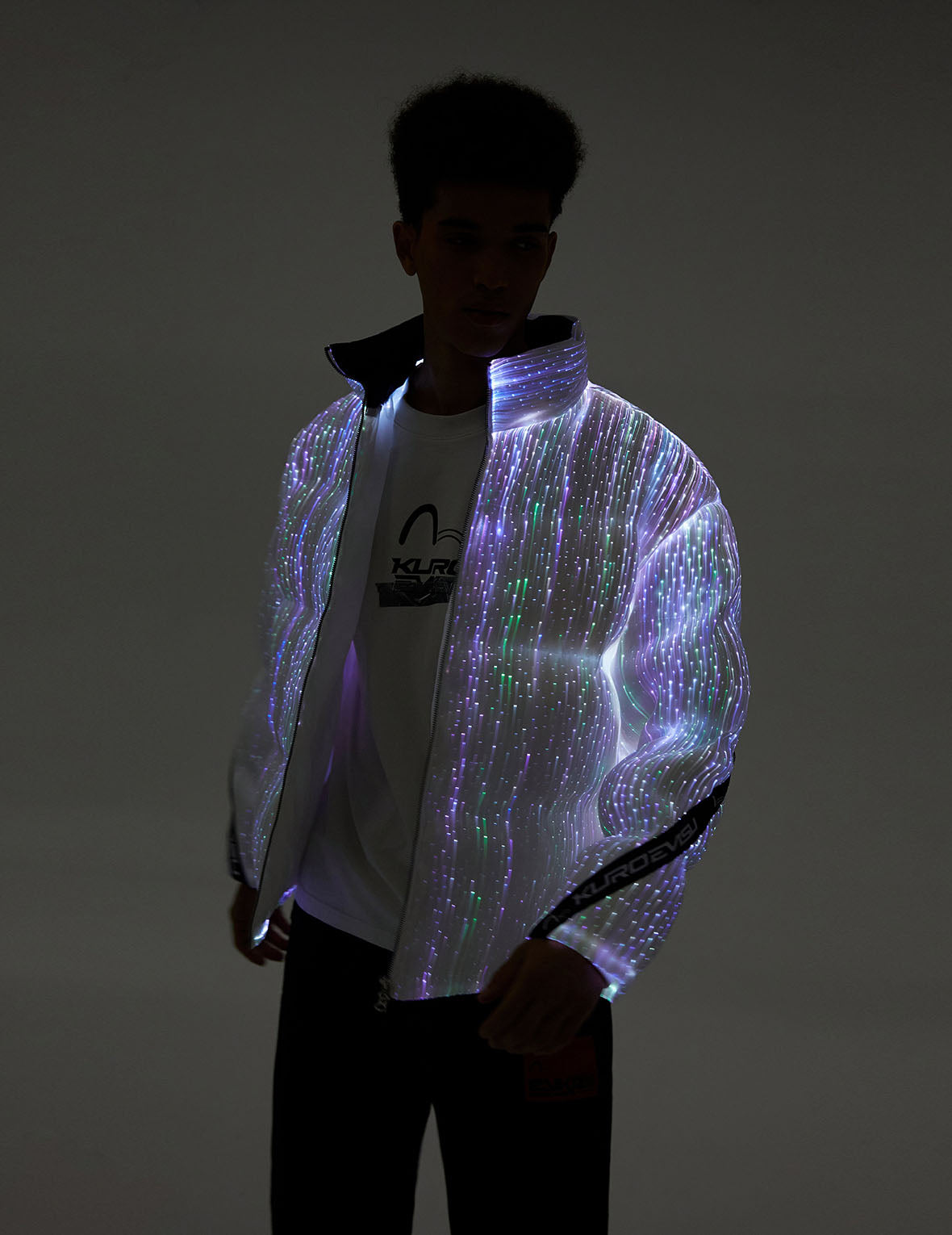LED Light and Logo Print Relax Fit Down Jacket