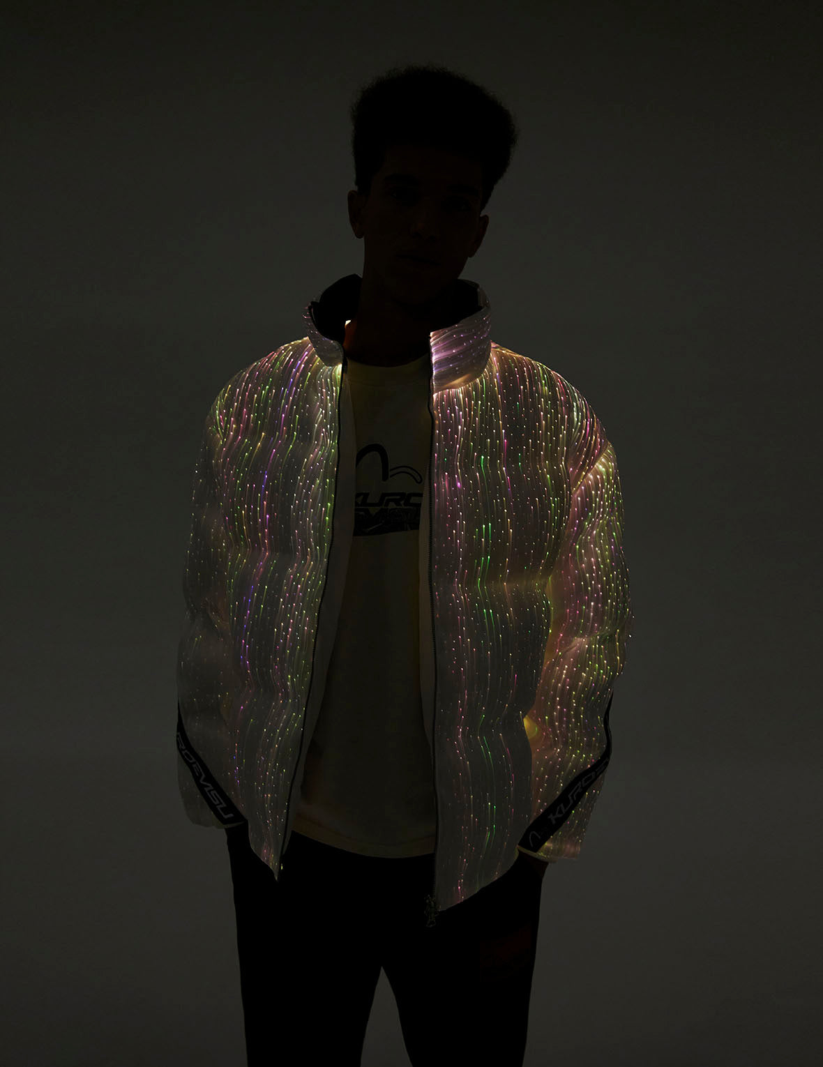 LED Light and Logo Print Relax Fit Down Jacket