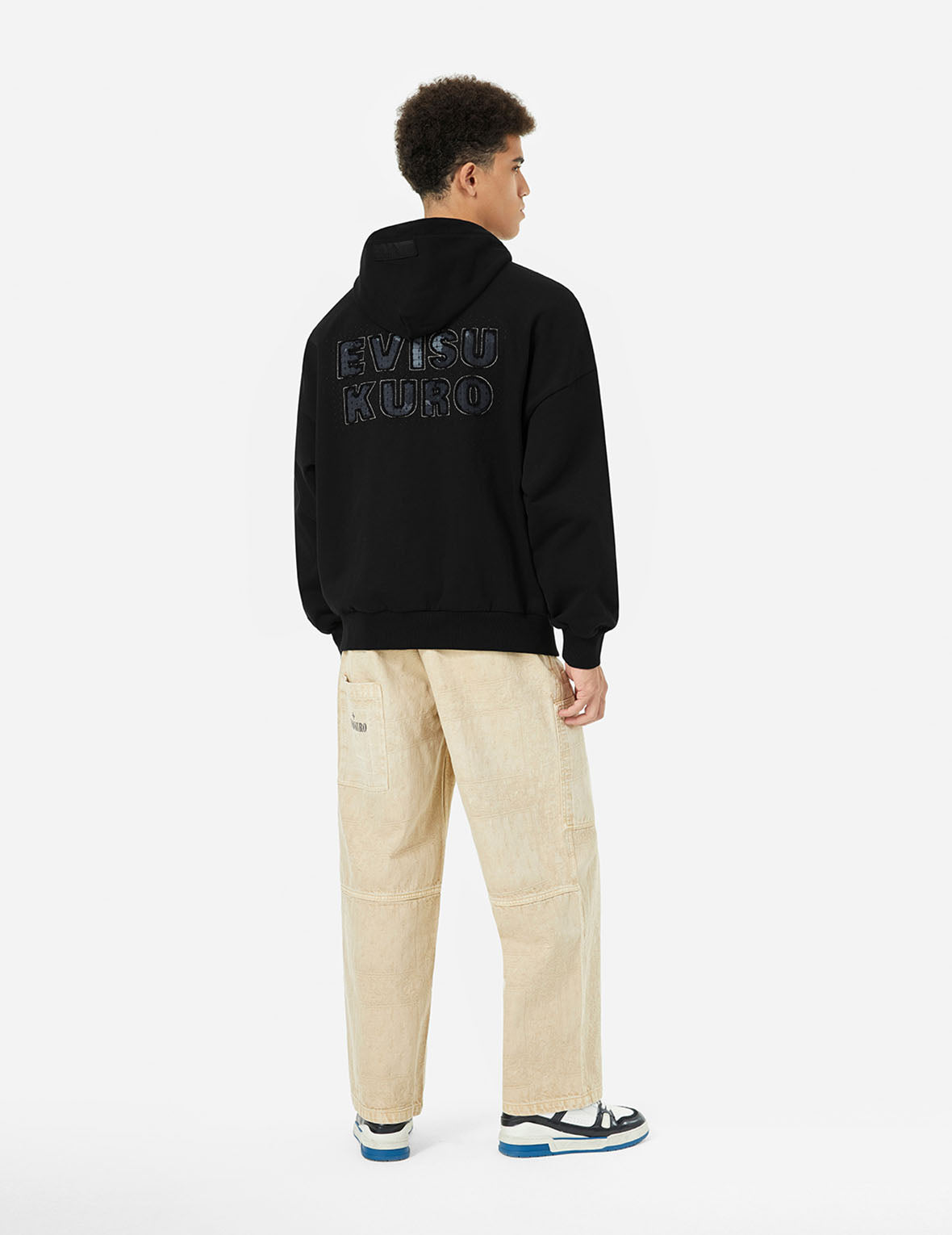 Sashiko Embroidery Appliqué and Seagull Print Oversized Hoodie