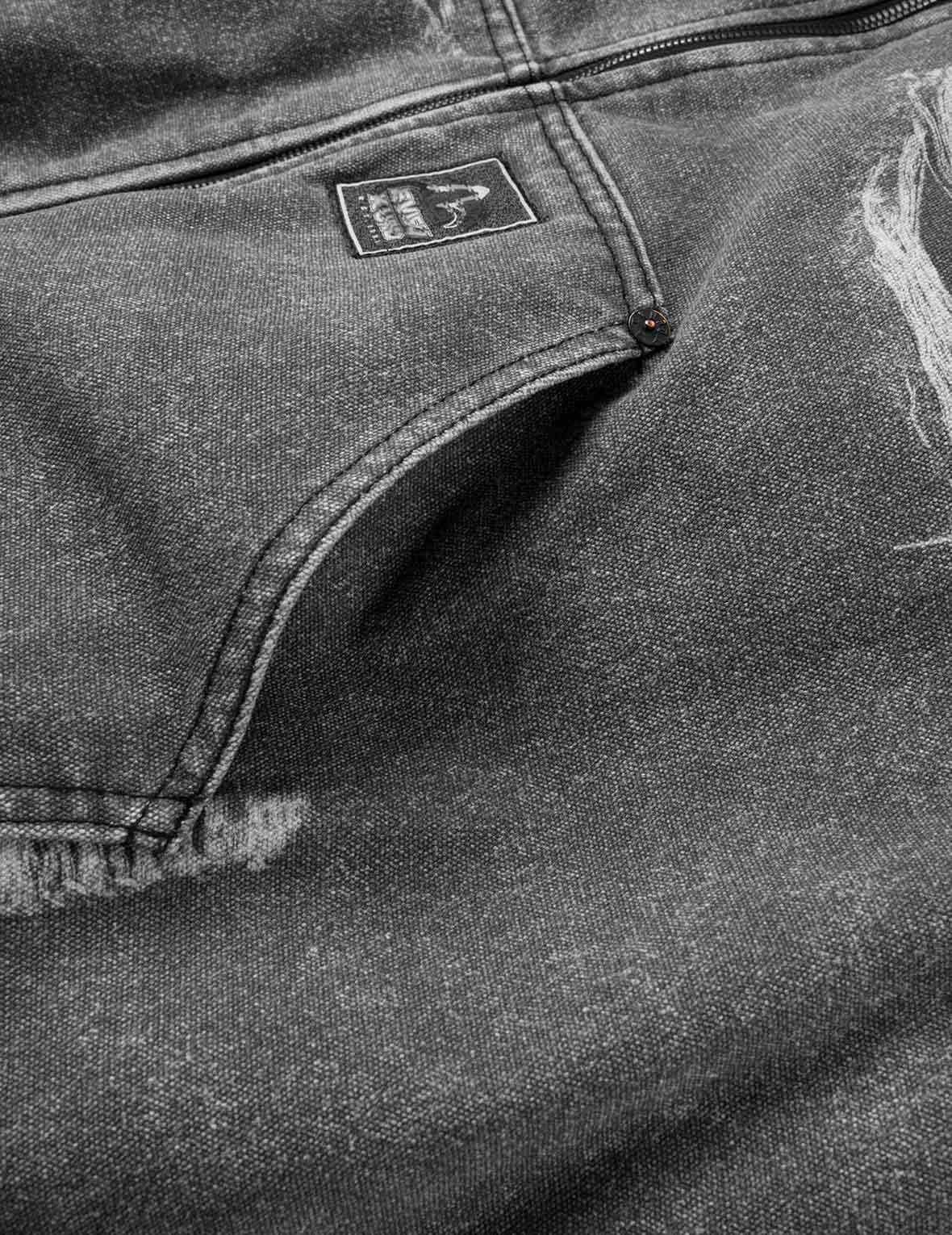 Distressed Print with Logo Embroidery Loose Fit Padded Boomer Jacket
