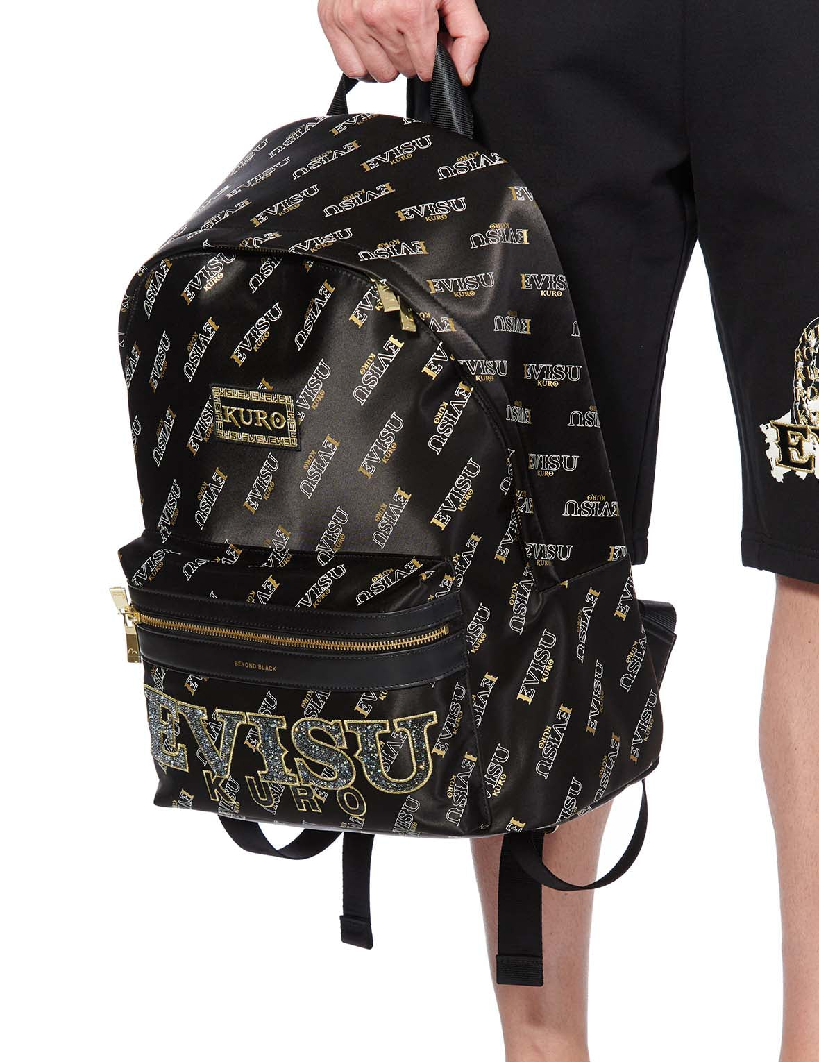 Allover EVISUKURO Logo Printed Backpack with Swarovski Crystal Embellishment