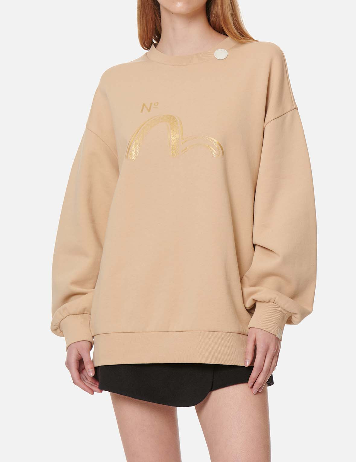 Sashiko Seagull and Kamon Print Oversize Sweatshirt