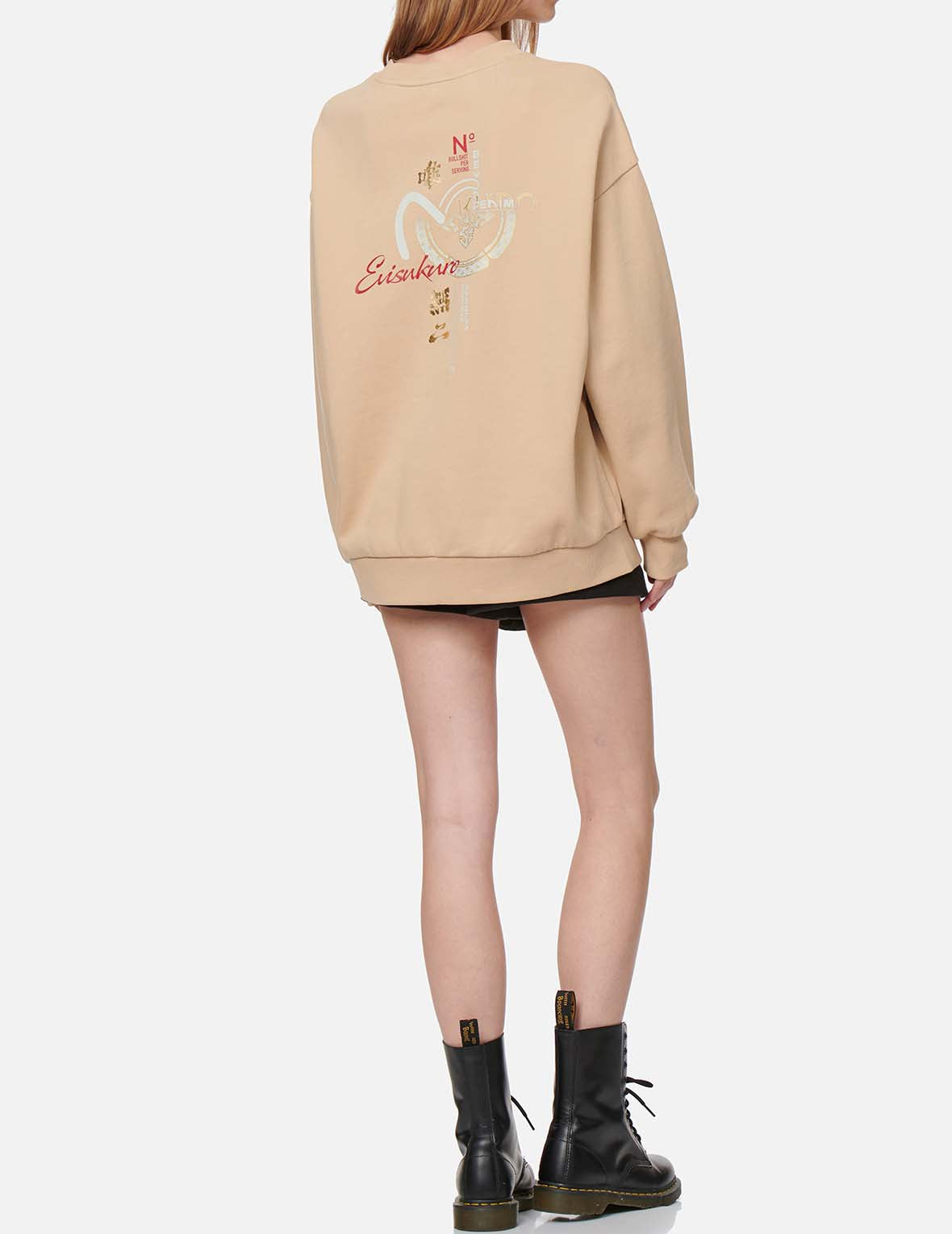 Sashiko Seagull and Kamon Print Oversize Sweatshirt