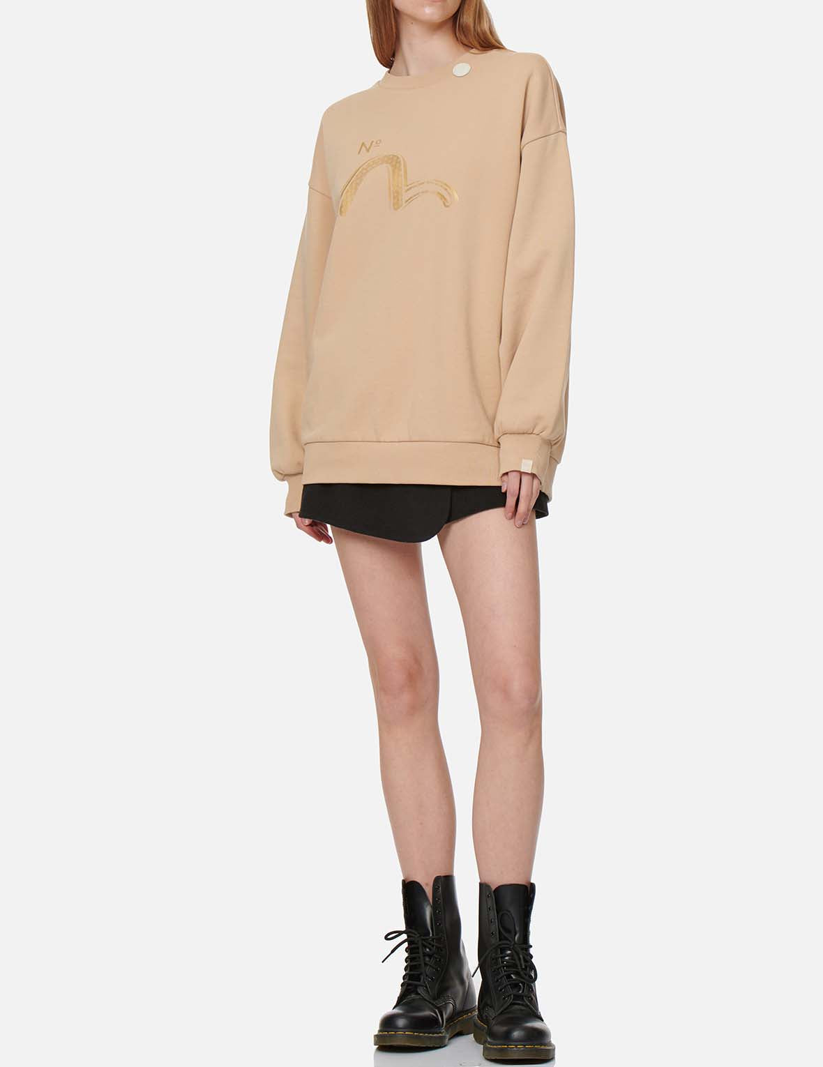 Sashiko Seagull and Kamon Print Oversize Sweatshirt