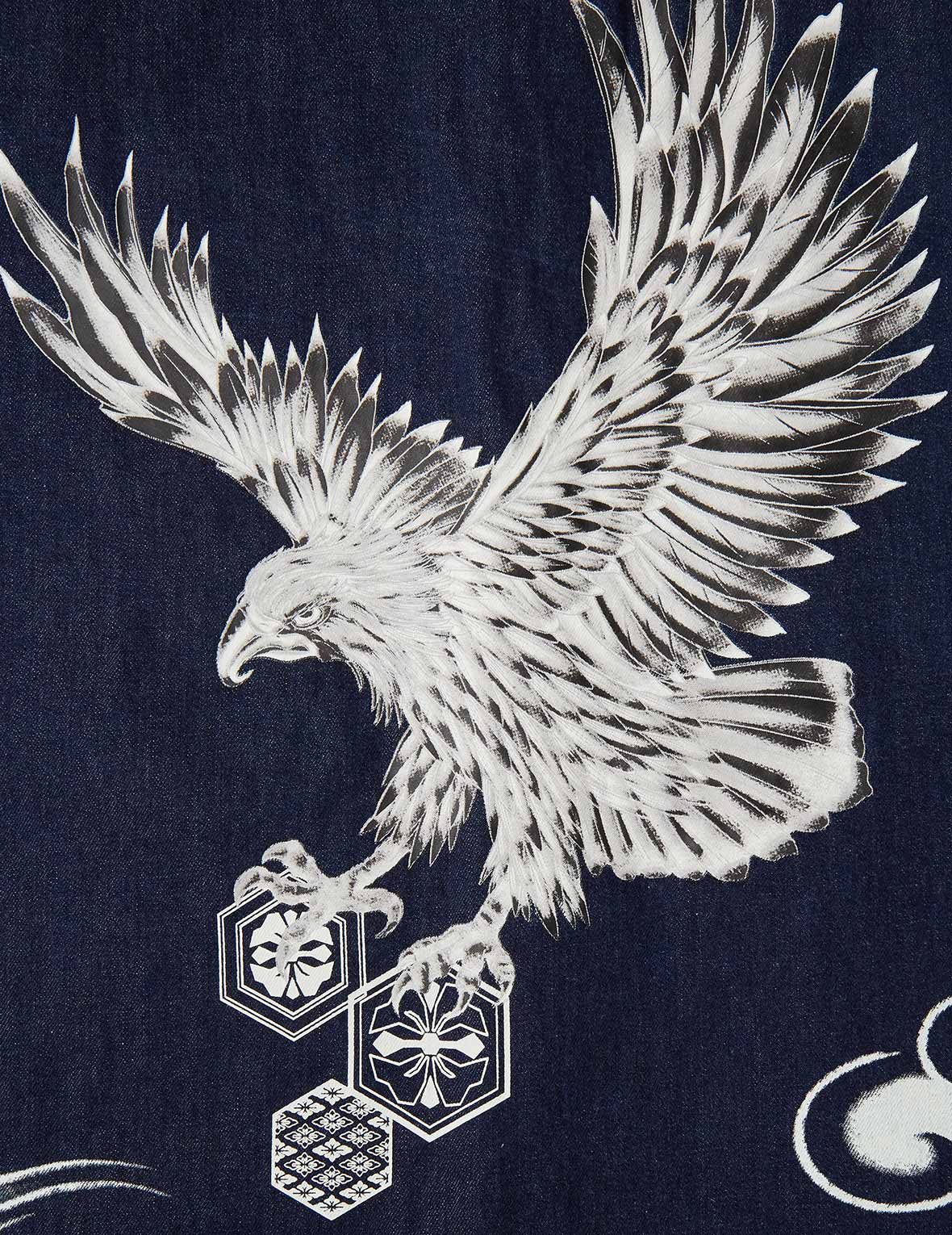 拔染鷲印花牛仔襯衫