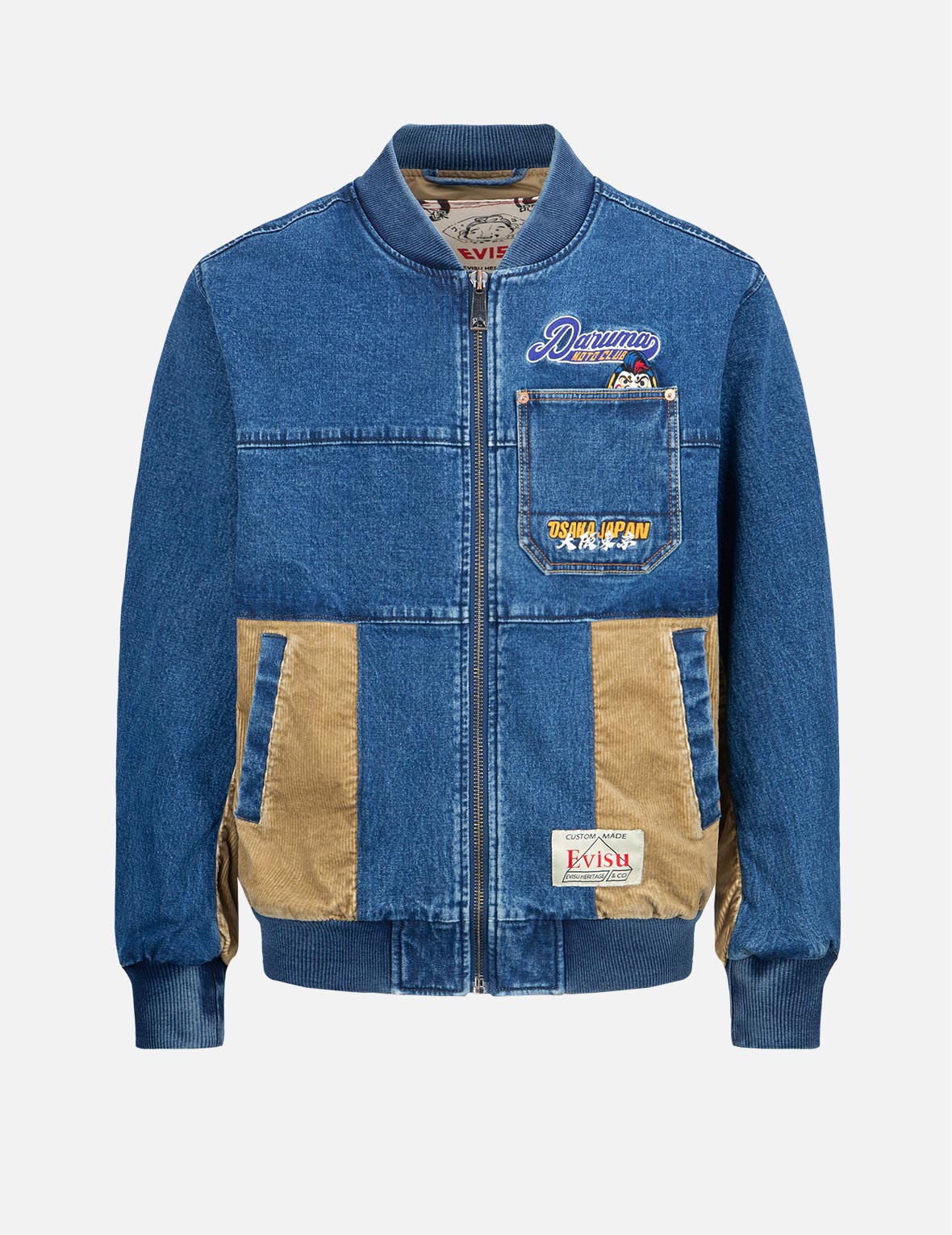 Logo Embroidery Fabric-mixed Bomber Jacket – EVISU