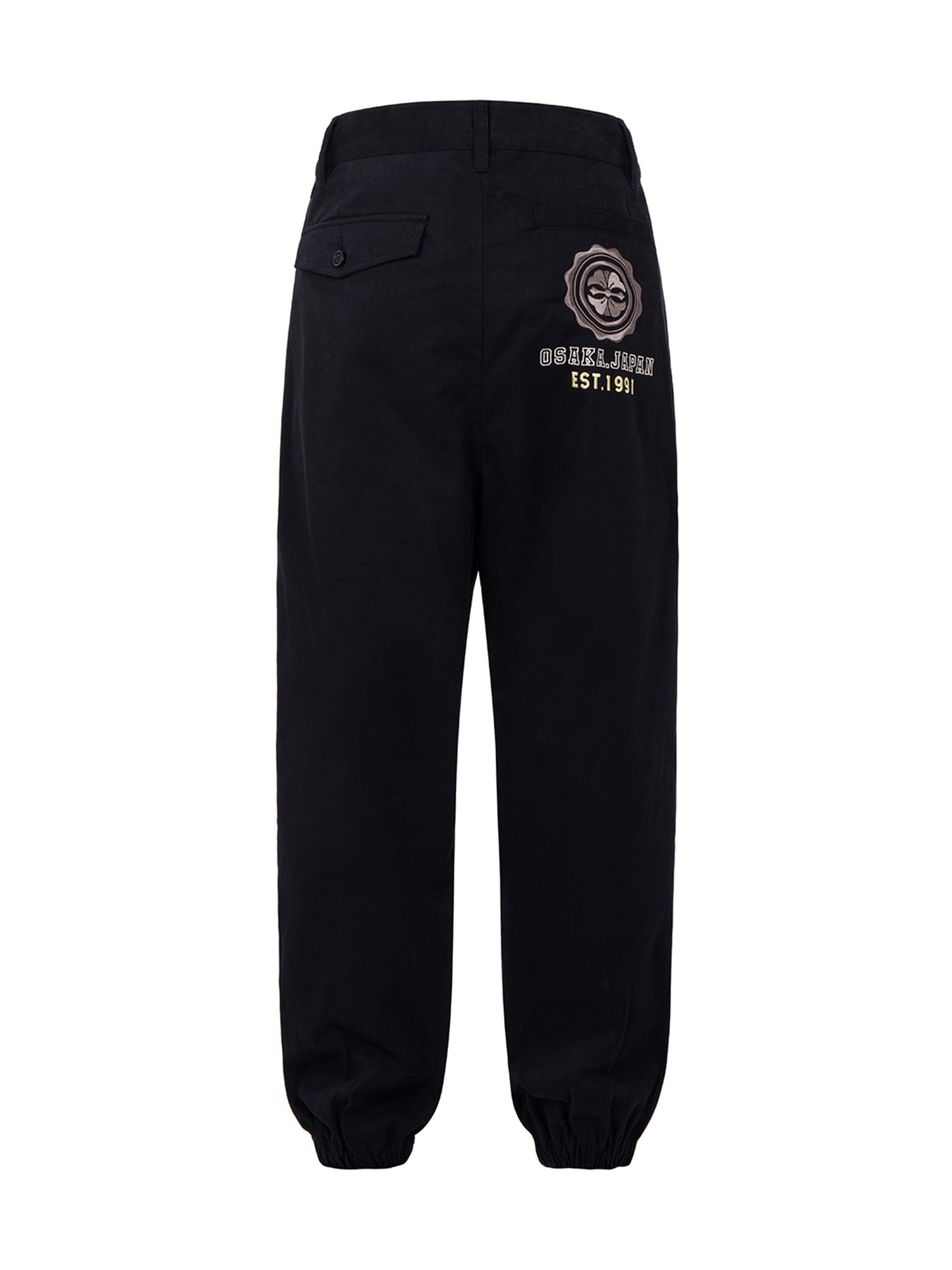 家花刺繡闊腿束腳褲