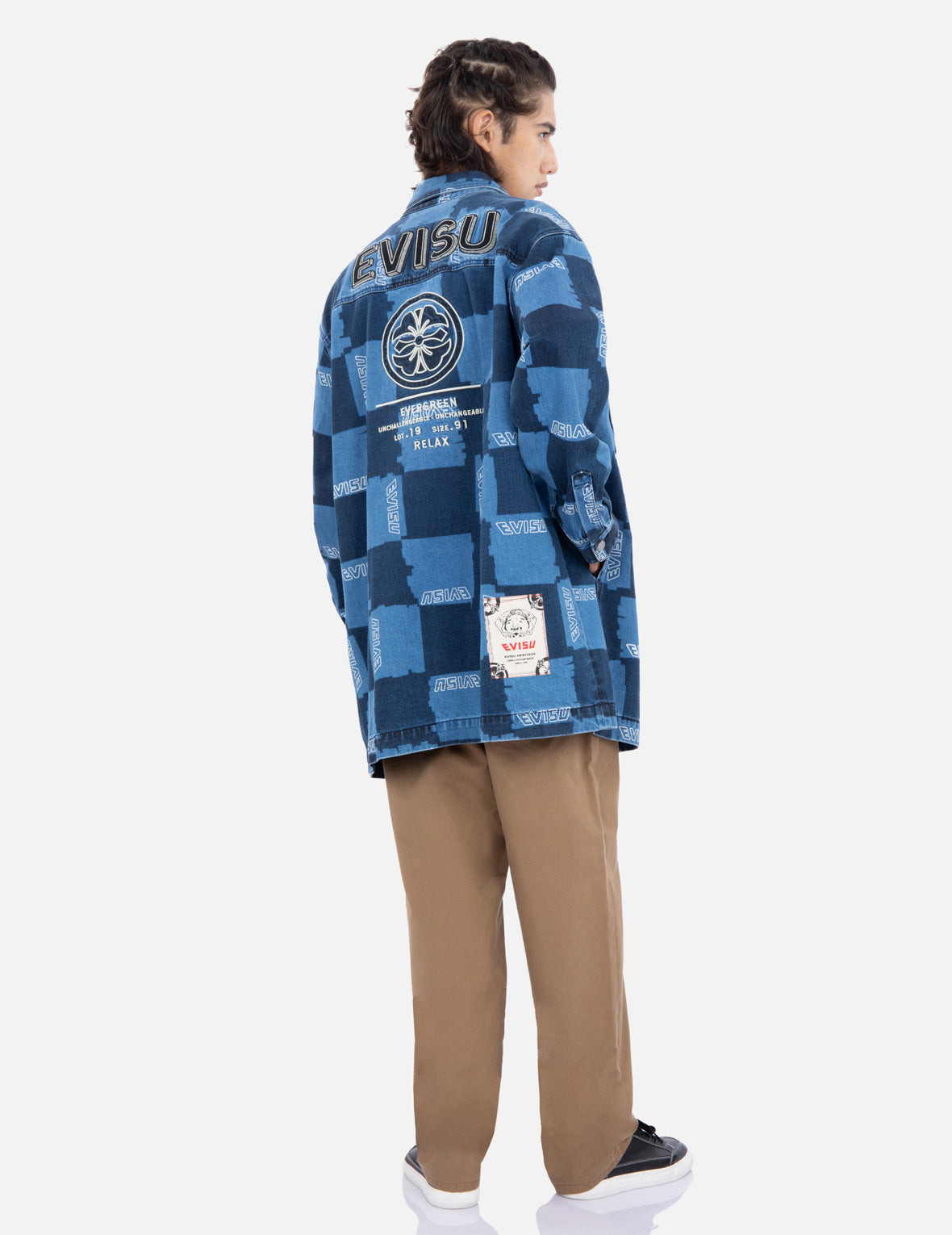 滿地格紋印花牛仔襯衫外套