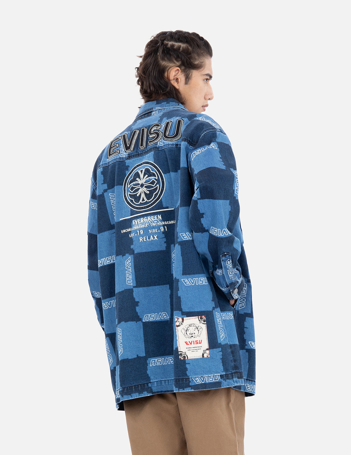 滿地格紋印花牛仔襯衫外套