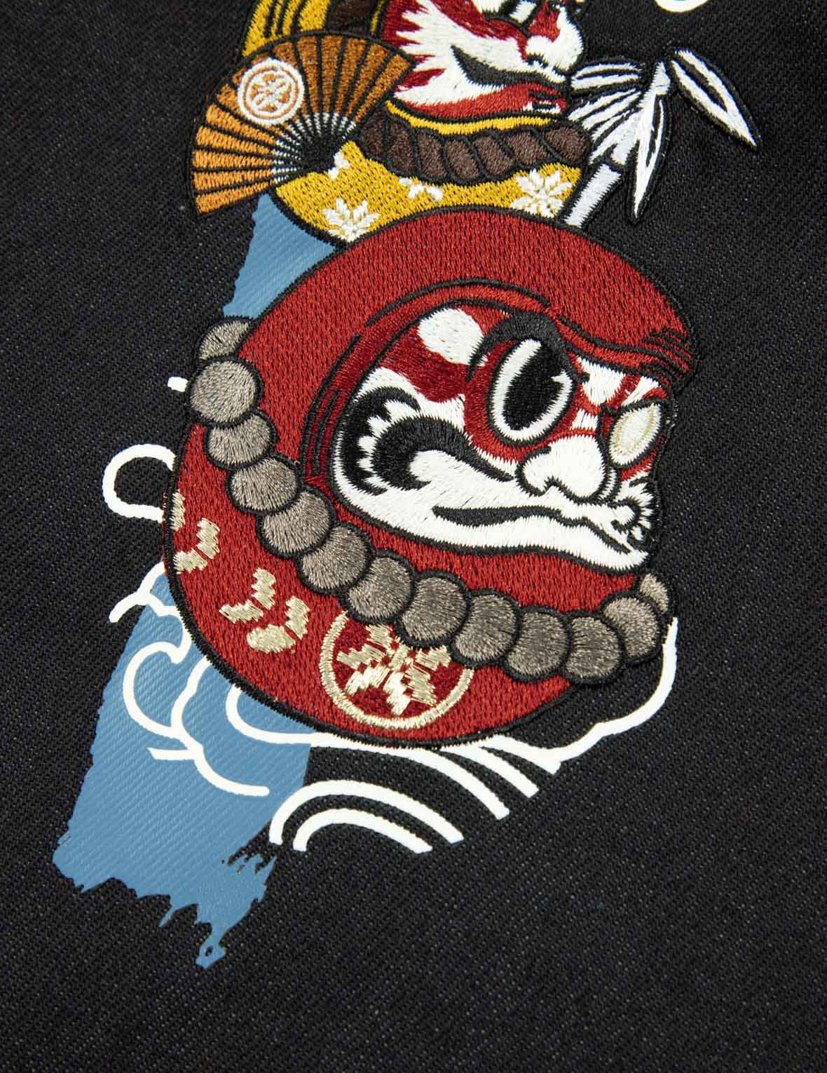 隈取達磨大M印花及刺繡寬版牛仔外套