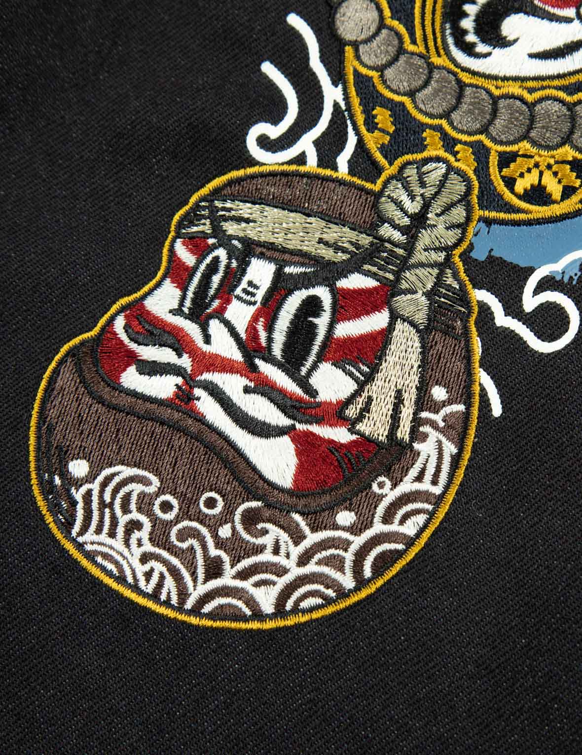 隈取達磨大M印花及刺繡寬版牛仔外套