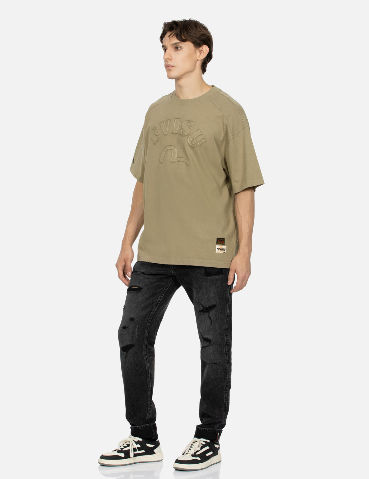 Camouflage Brushstroke Daicock Print Distressed Taper Fit Jeans #2017