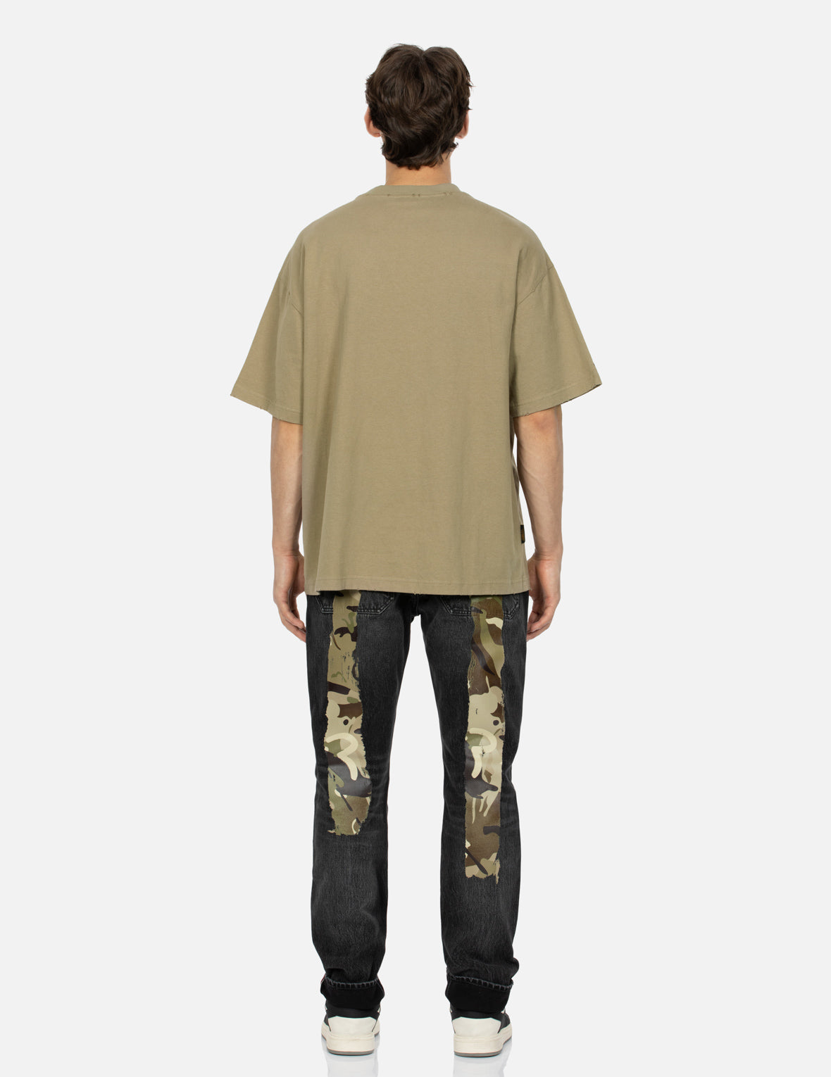 Camouflage Brushstroke Daicock Print Distressed Taper Fit Jeans #2017