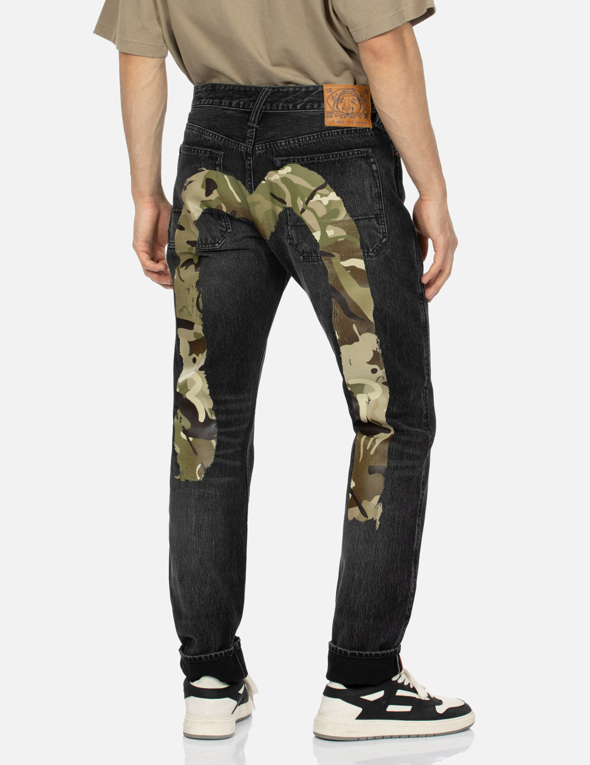 Camouflage Brushstroke Daicock Print Distressed Taper Fit Jeans #2017