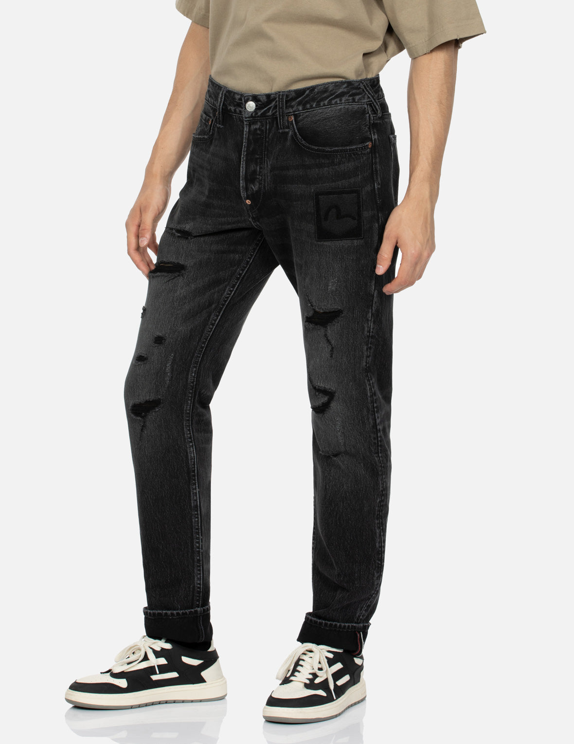 Camouflage Brushstroke Daicock Print Distressed Taper Fit Jeans #2017