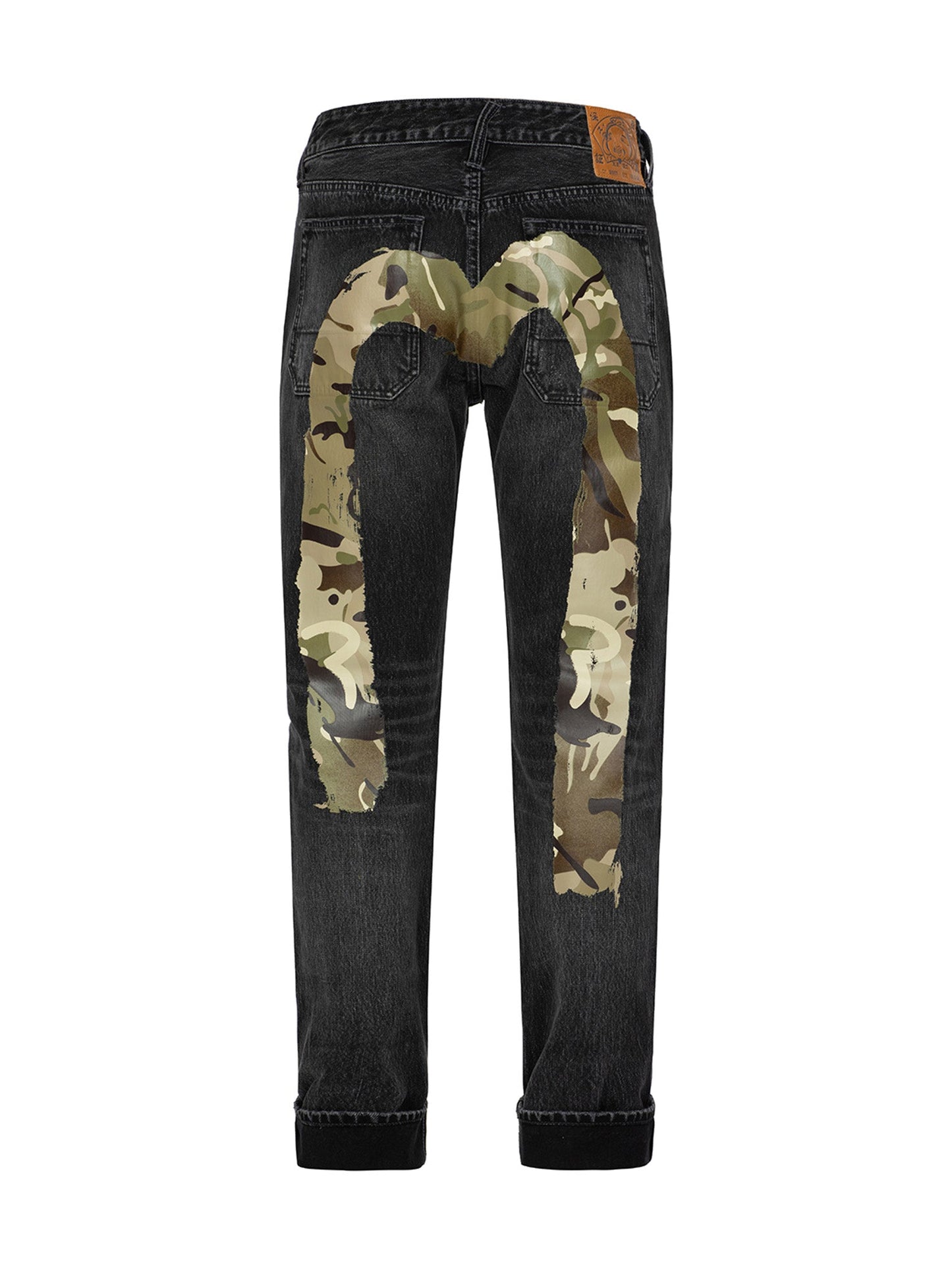 Camouflage Brushstroke Daicock Print Distressed Taper Fit Jeans #2017