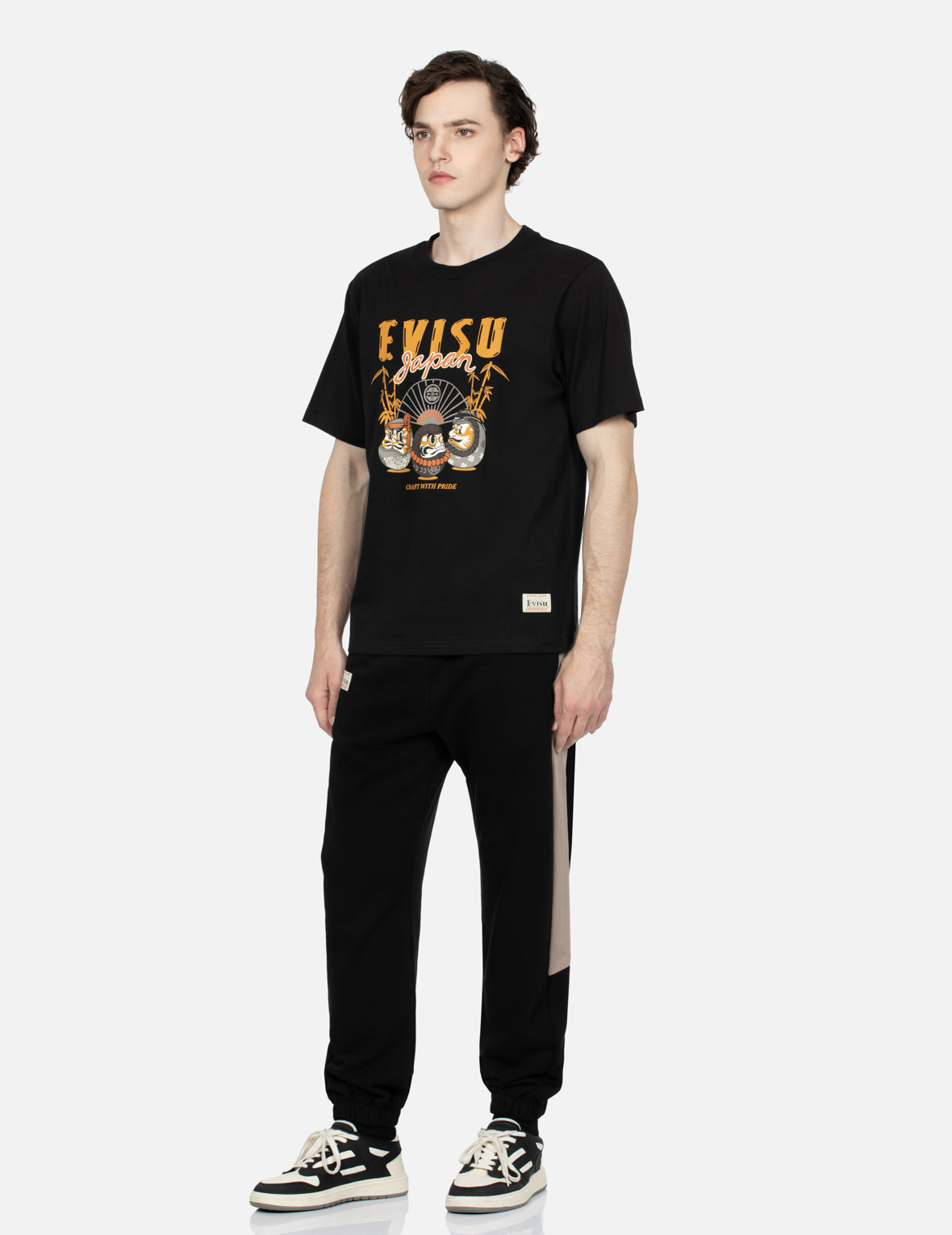 Fair Isle Pattern Kamon Embroidery Color-blocking Straight Fit Sweatpants