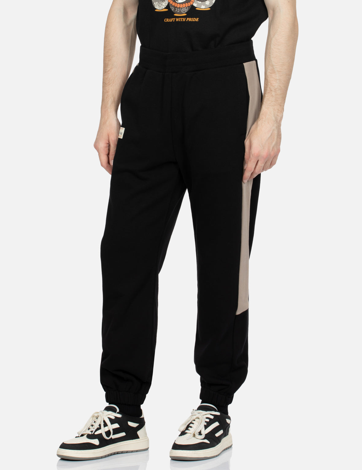 Fair Isle Pattern Kamon Embroidery Color-blocking Straight Fit Sweatpants