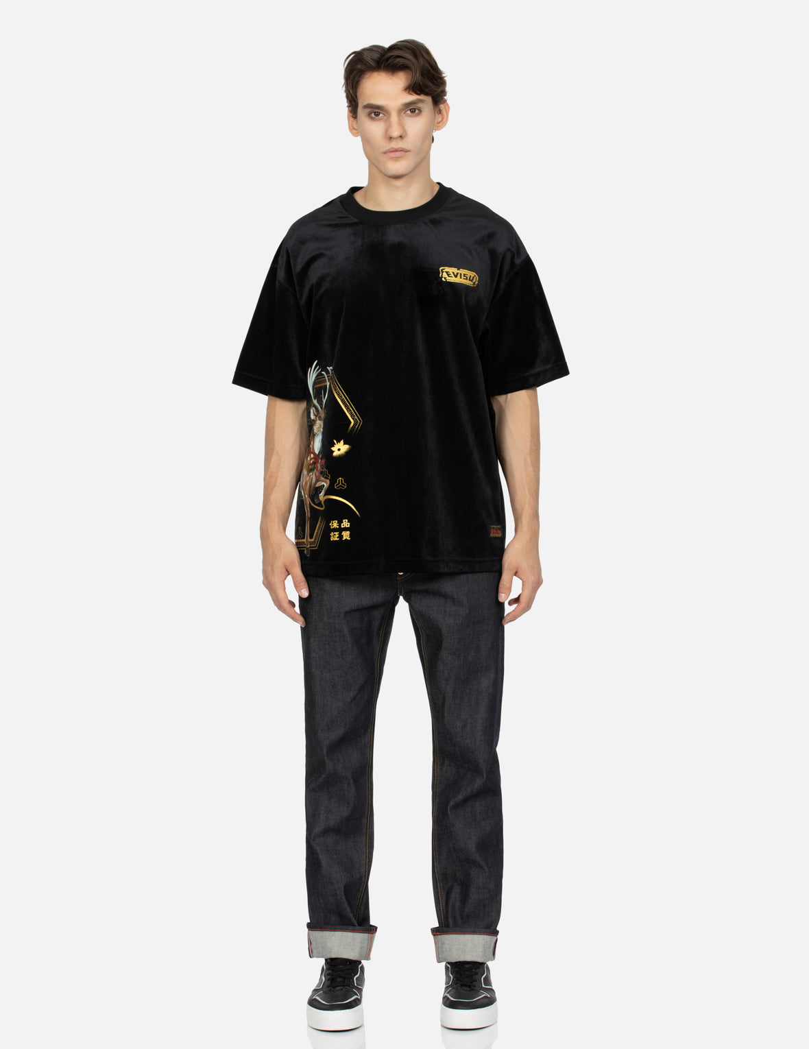 Divine Deer Print and Foil Logo Loose Fit T-shirt