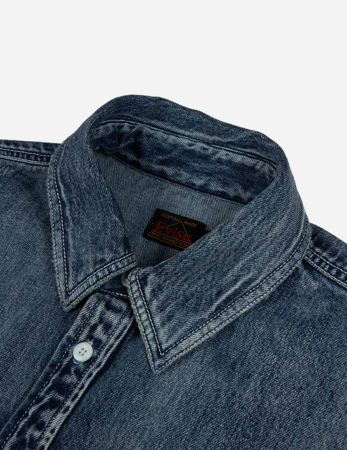 Lucky Slot Machine and Daruma Print Relax Fit Denim Shirt