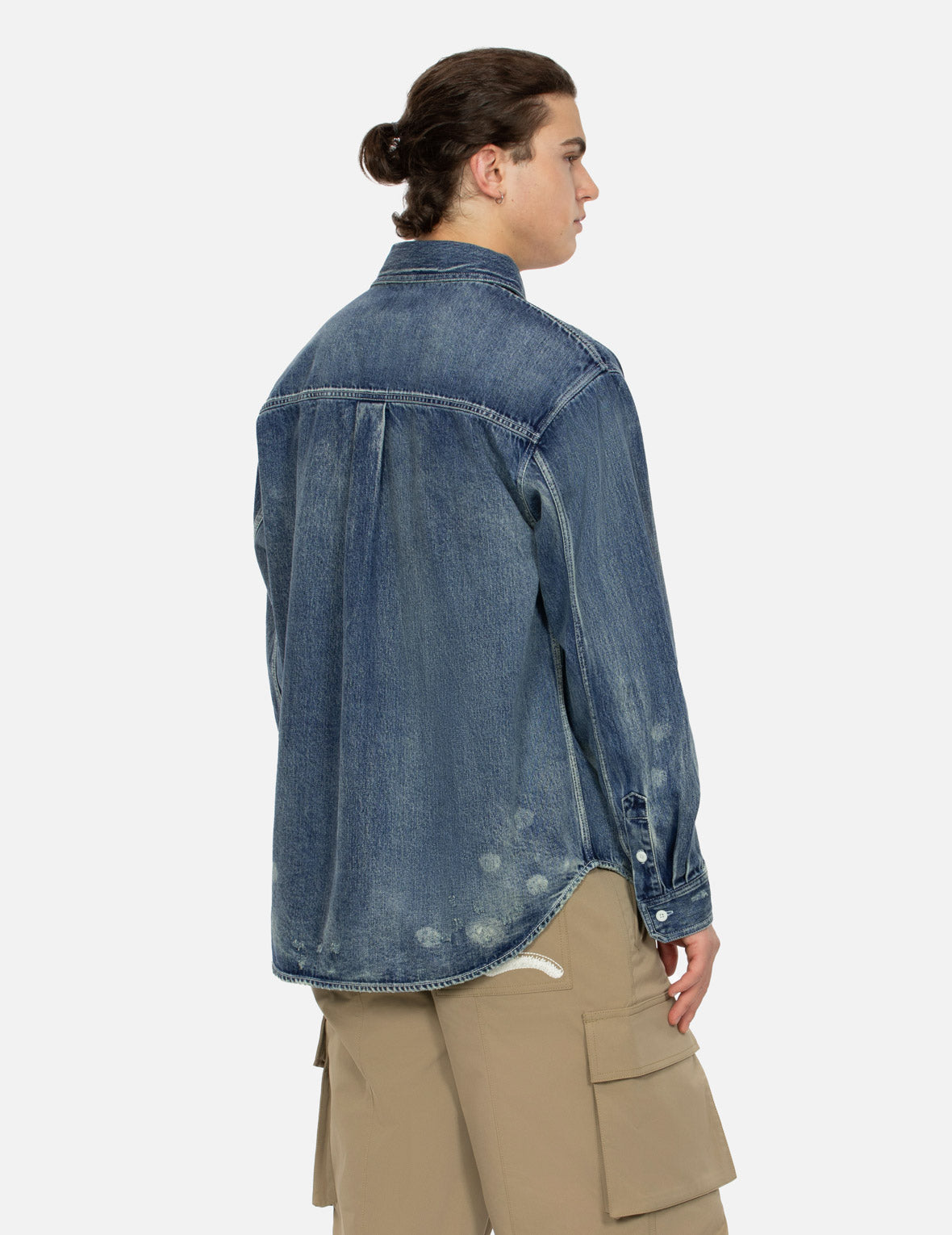 Lucky Slot Machine and Daruma Print Relax Fit Denim Shirt