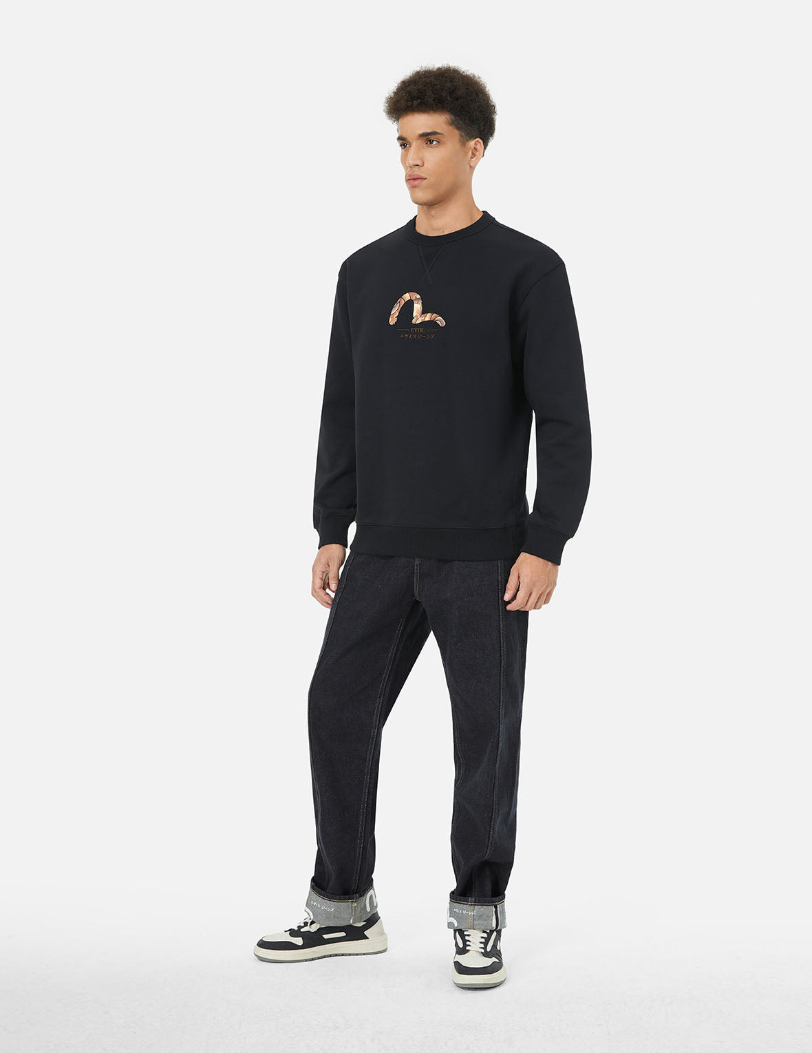 Brushstroke Seagull Print Straight Fit Jeans