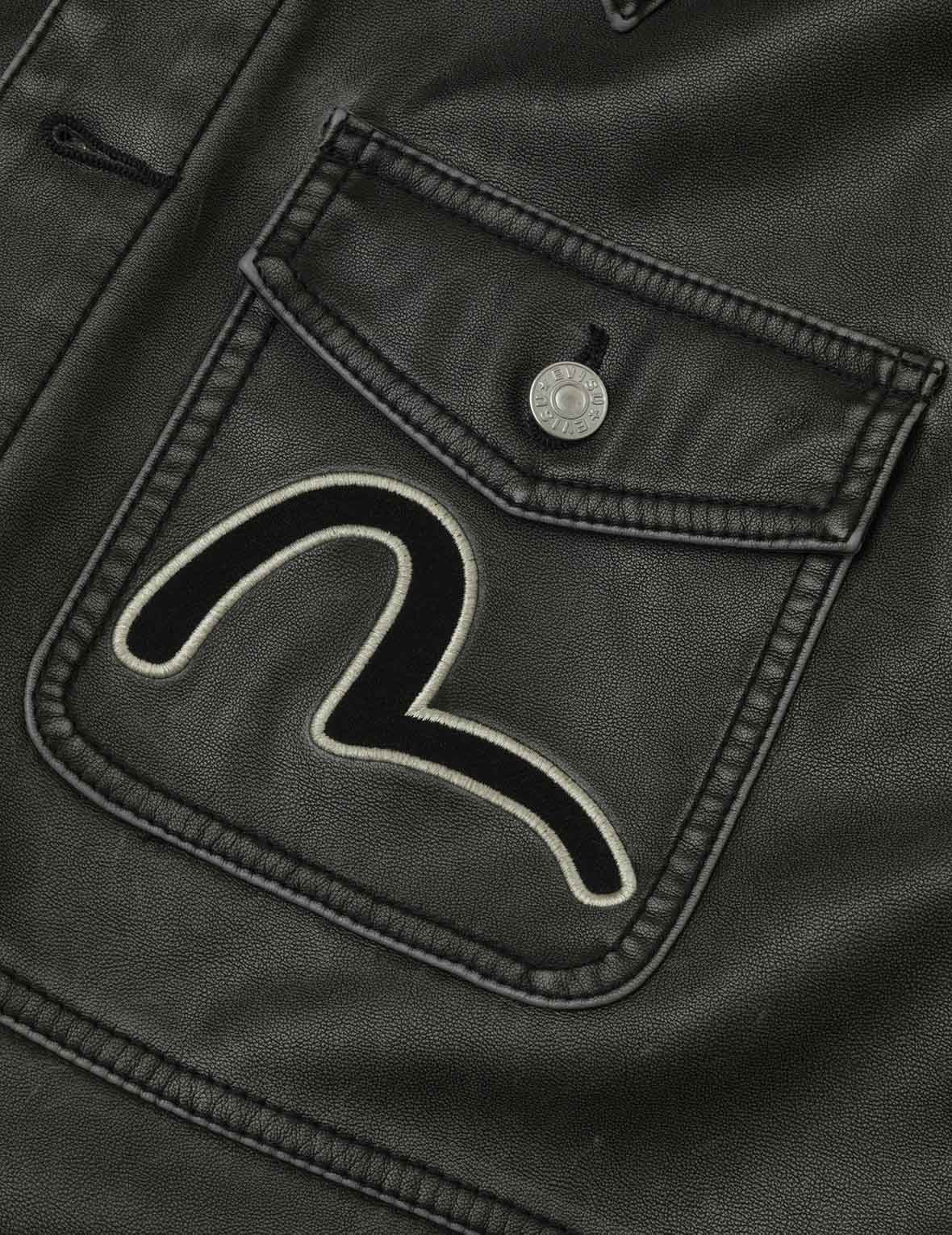 Seagull Print and Embossed Logo Regular Fit Vegan Leather Jacket