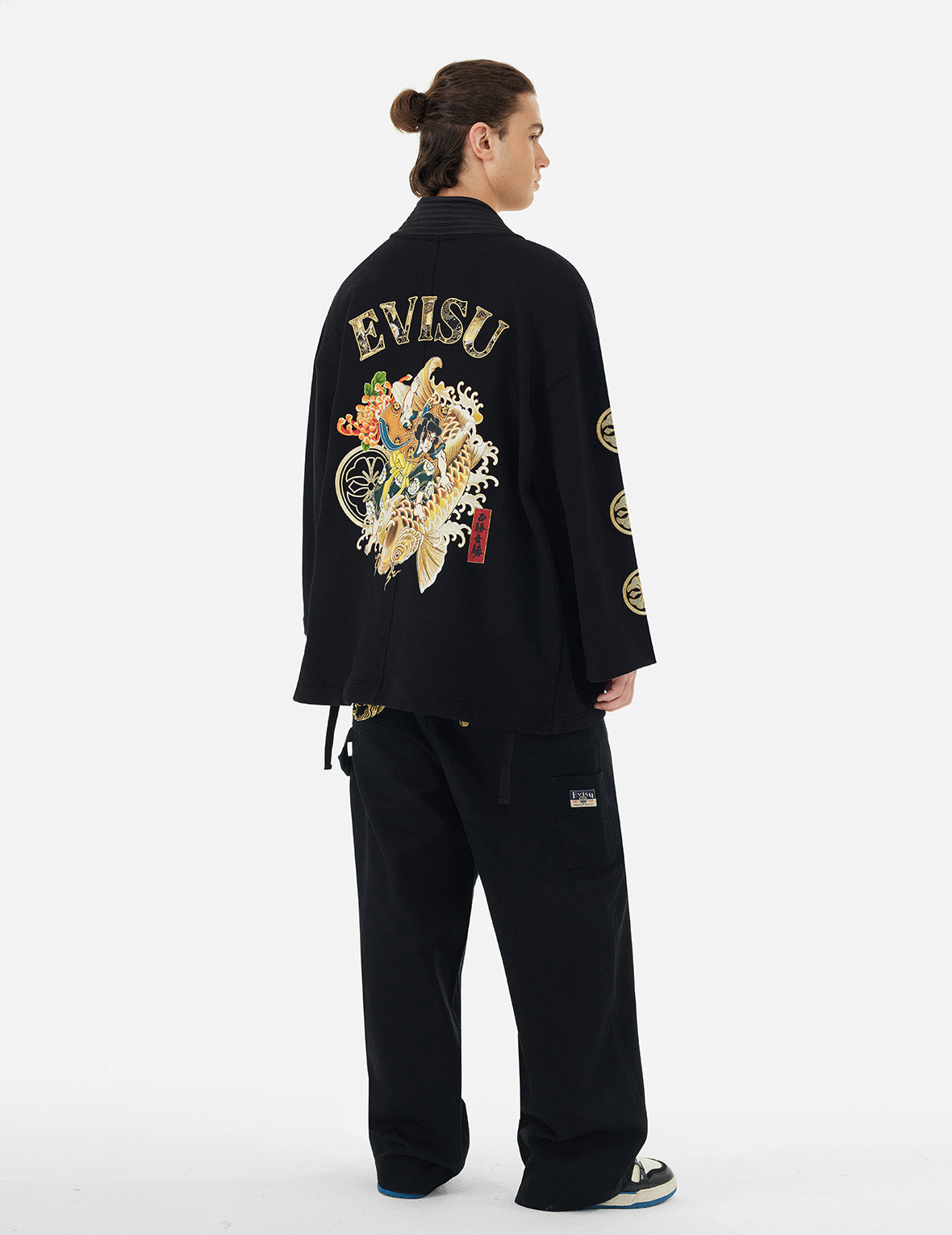 多重刺繡和印花寬版和服外套