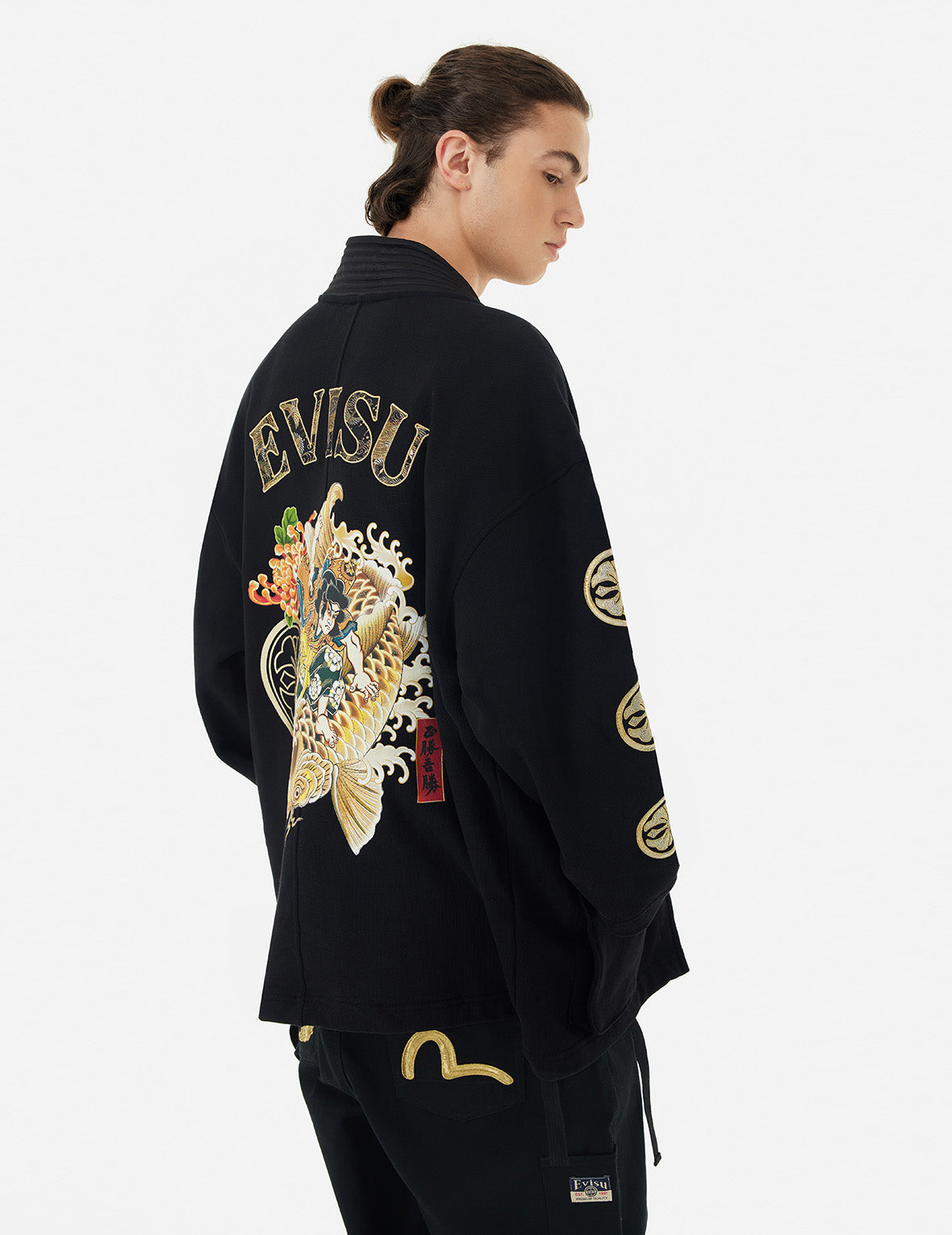 多重刺繡和印花寬版和服外套