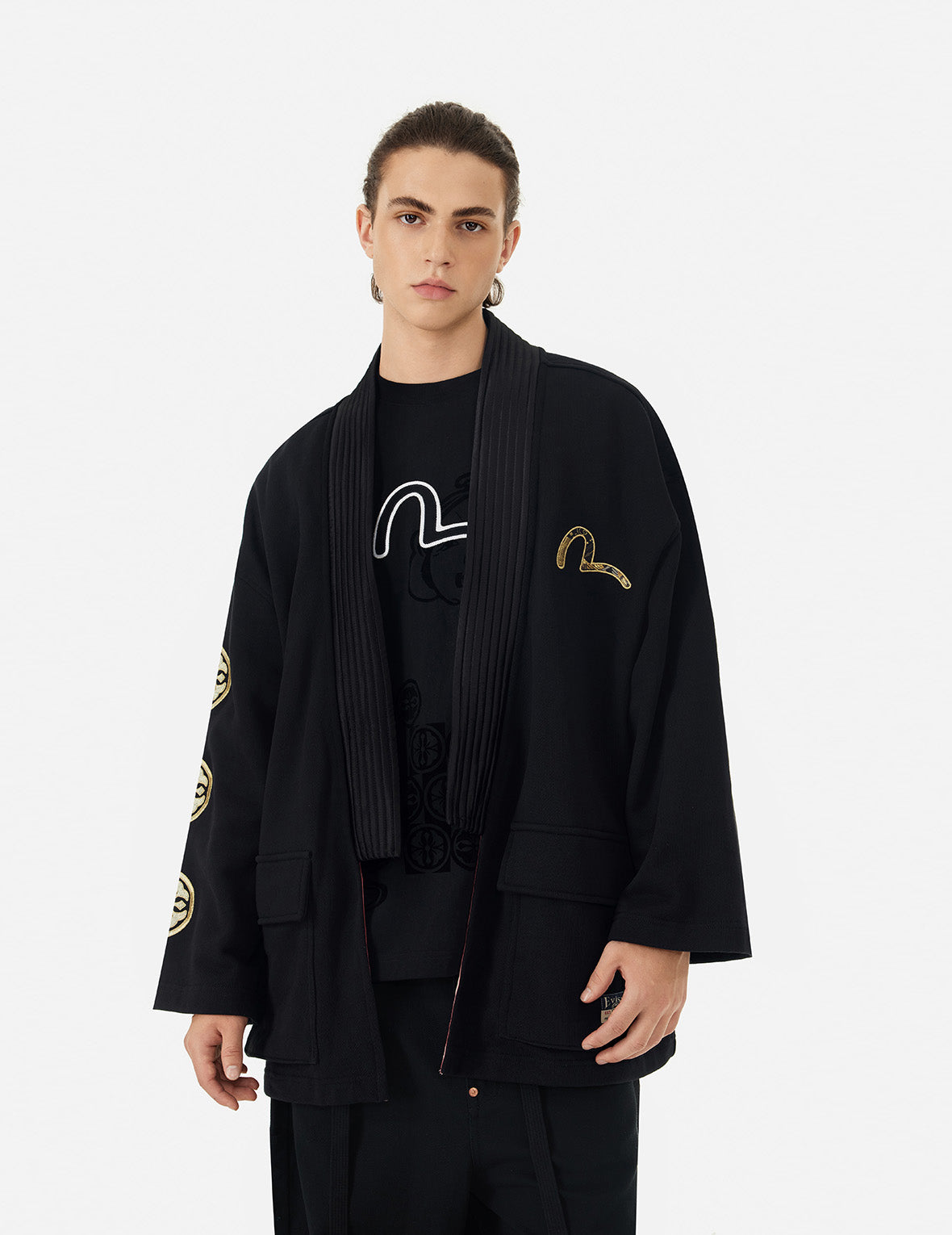 多重刺繡和印花寬版和服外套