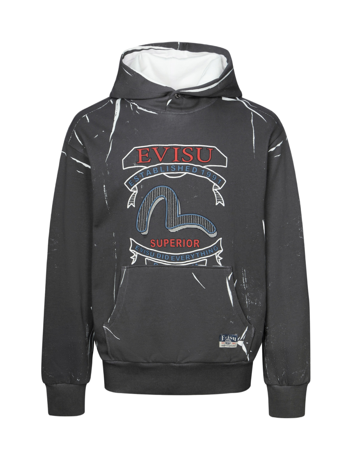 海鷗與商標拓印寬版休閒連帽衛衣