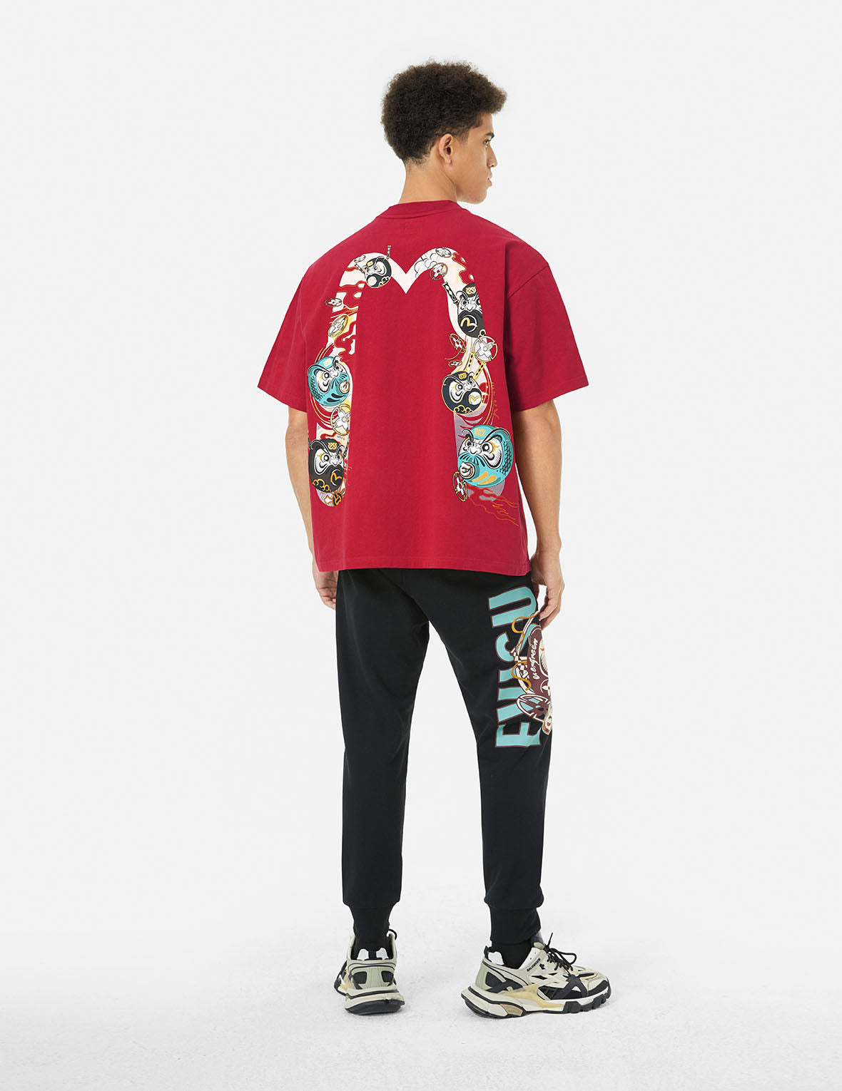 Logo and Ninja Daruma Daicock Print Loose Fit T-shirt