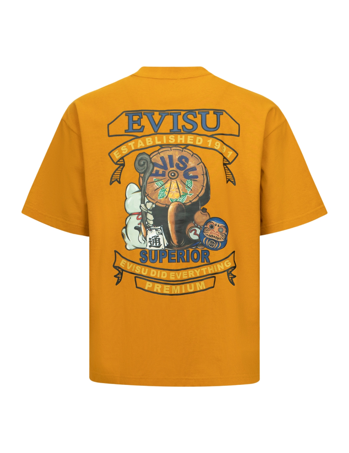 Tanuki and Fortune Cat Print Loose Fit T-Shirt