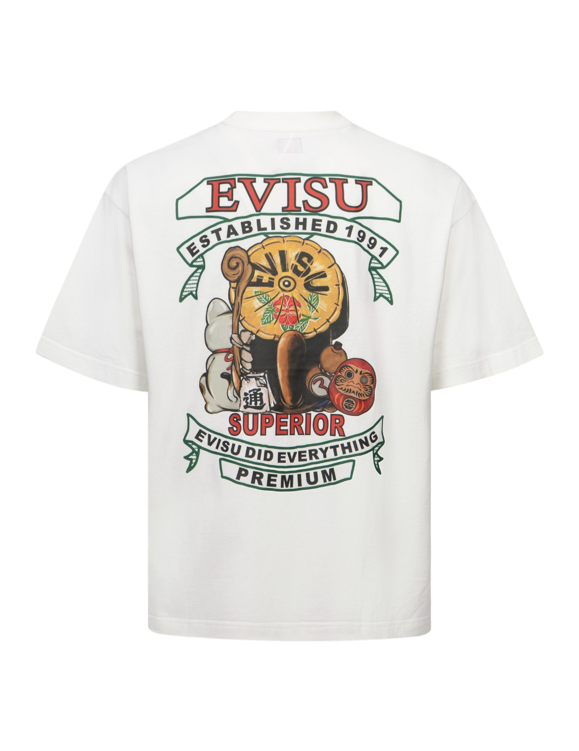 Tanuki and Fortune Cat Print Loose Fit T-Shirt