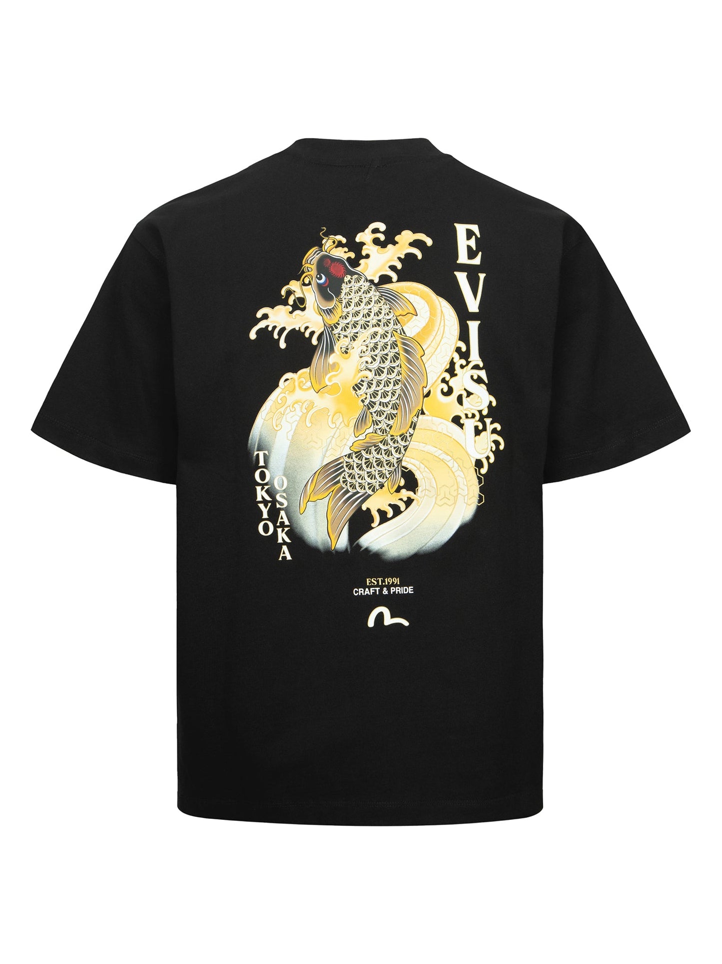 Seagull Embroidery and Carp Print Relax Fit T-shirt