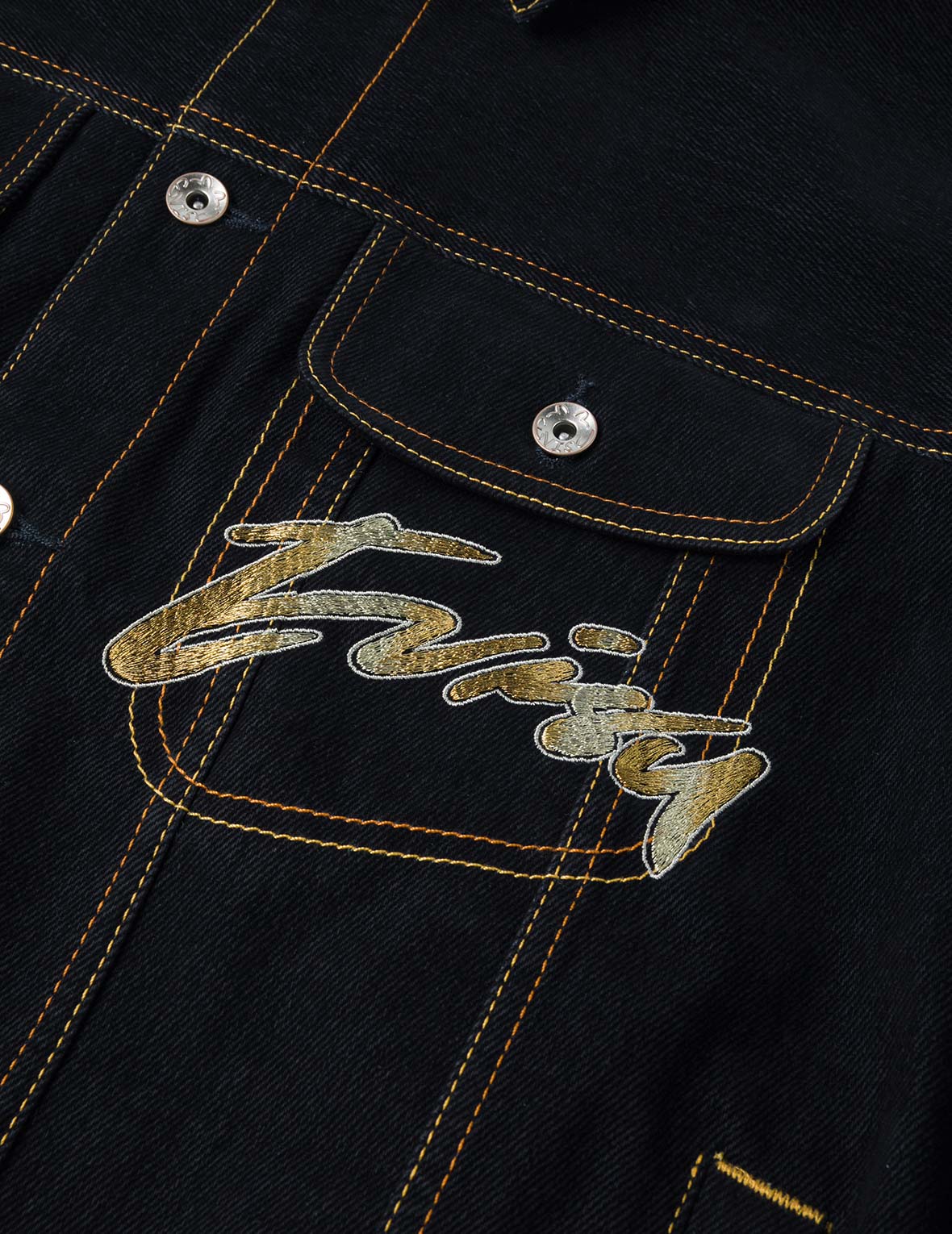 Brushstroke Daicock Print with Logo Embroidery Loose Fit Denim Jacket