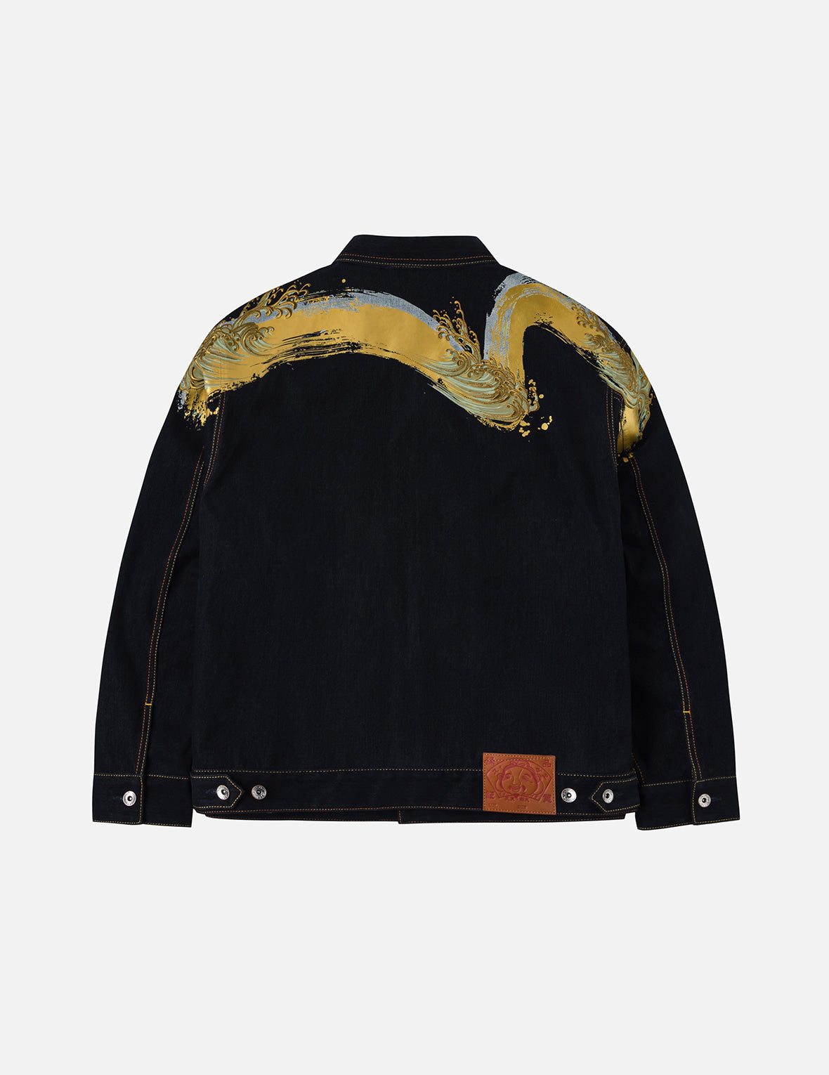 Brushstroke Daicock Print with Logo Embroidery Loose Fit Denim Jacket